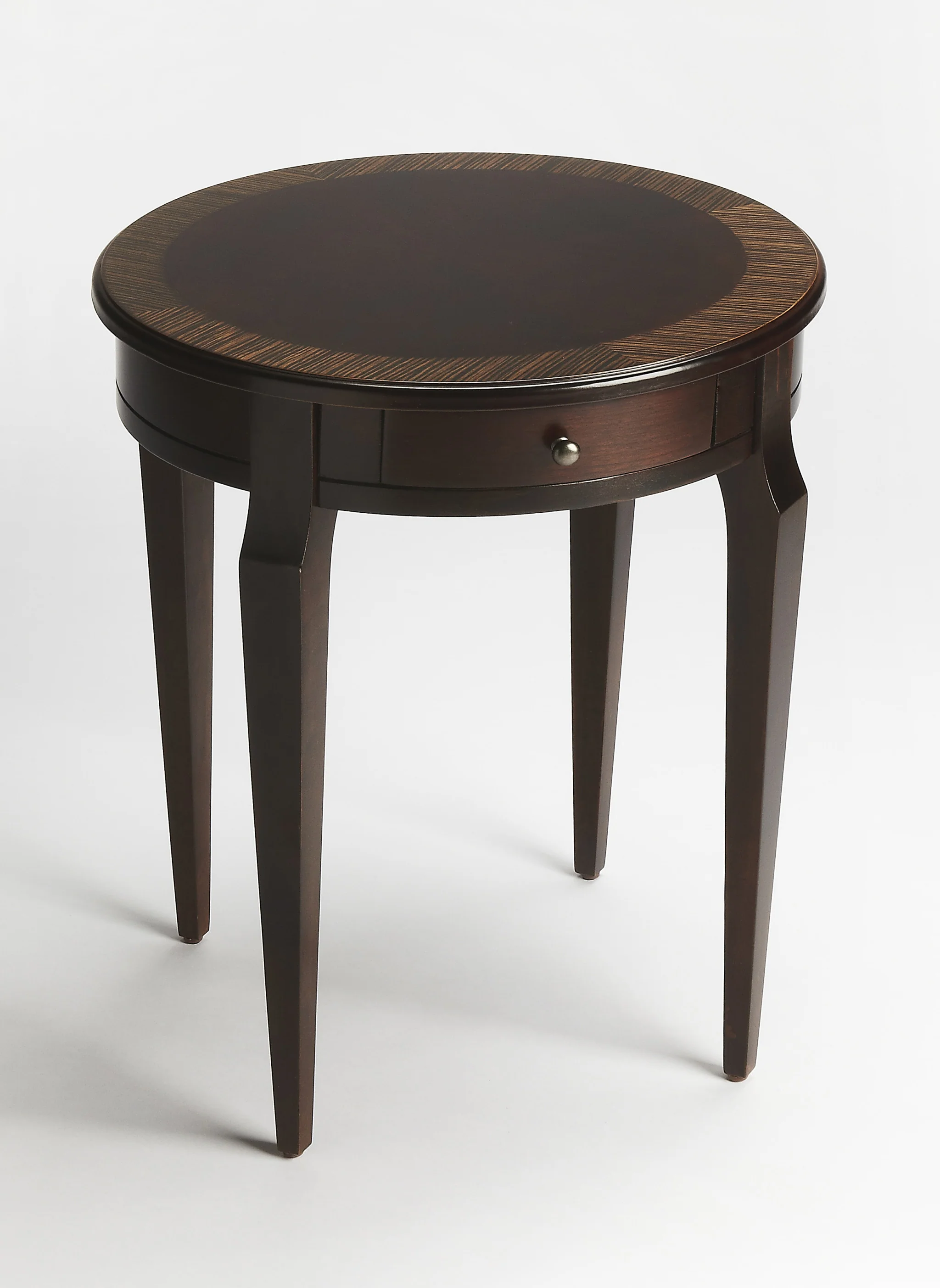 24" Dark Brown And Cherry Nouveau Manufactured Wood Round End Table With Drawer By Homeroots - Image 3