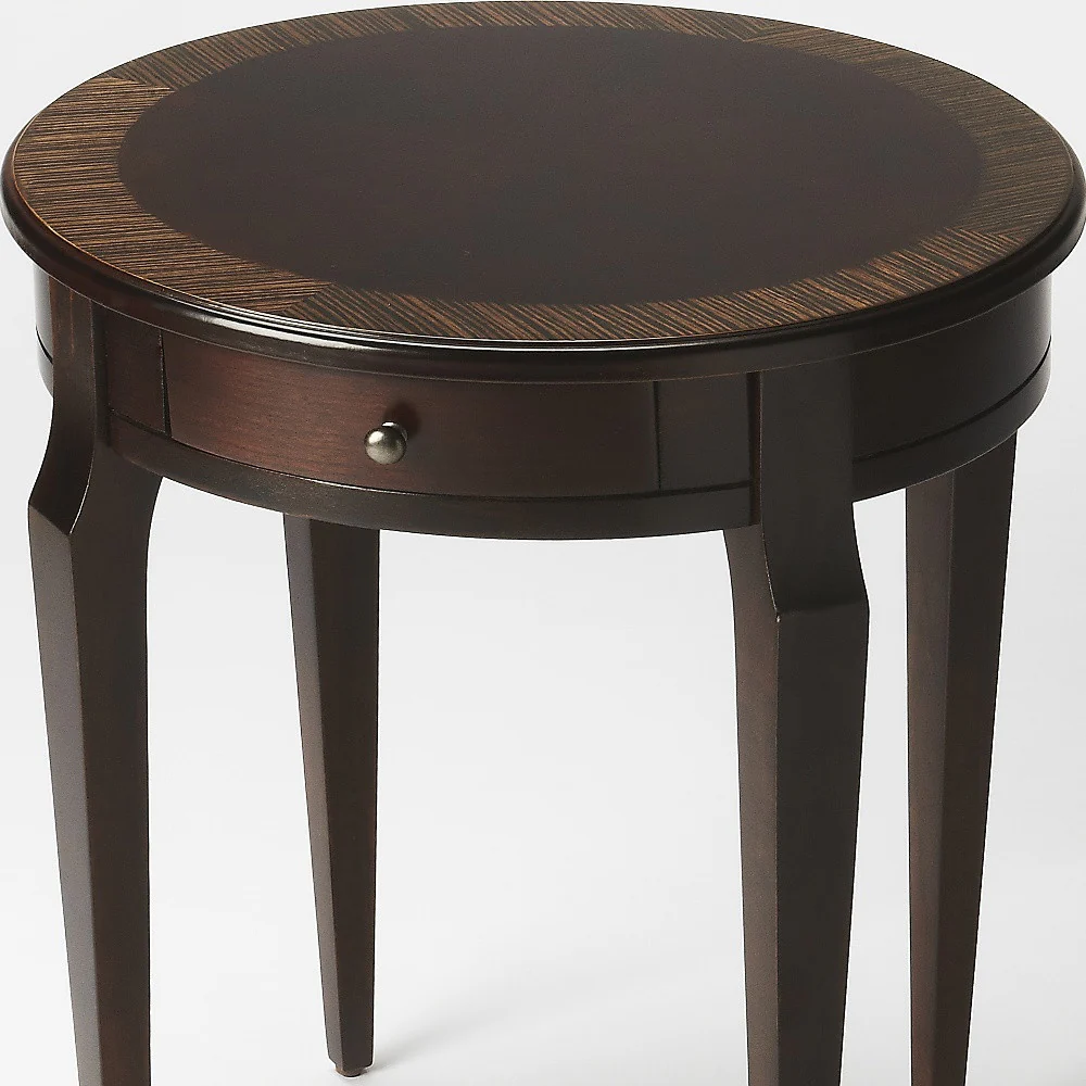 24" Dark Brown And Cherry Nouveau Manufactured Wood Round End Table With Drawer By Homeroots - Image 5