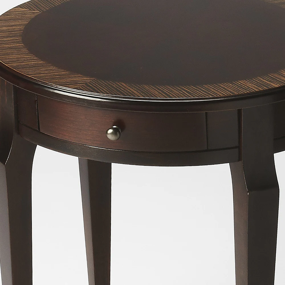 24" Dark Brown And Cherry Nouveau Manufactured Wood Round End Table With Drawer By Homeroots - Image 6