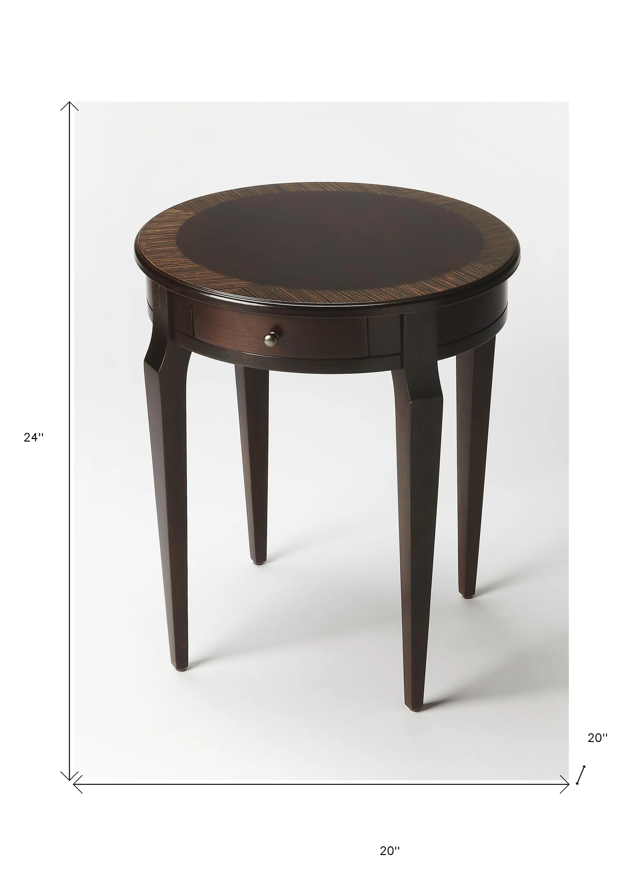 24" Dark Brown And Cherry Nouveau Manufactured Wood Round End Table With Drawer By Homeroots - Image 7
