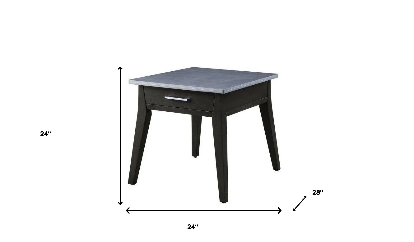 24" Dark Brown And Gray Sintered Stone Manufactured Wood Rectangular End Table With Drawer By Homeroots - Image 5