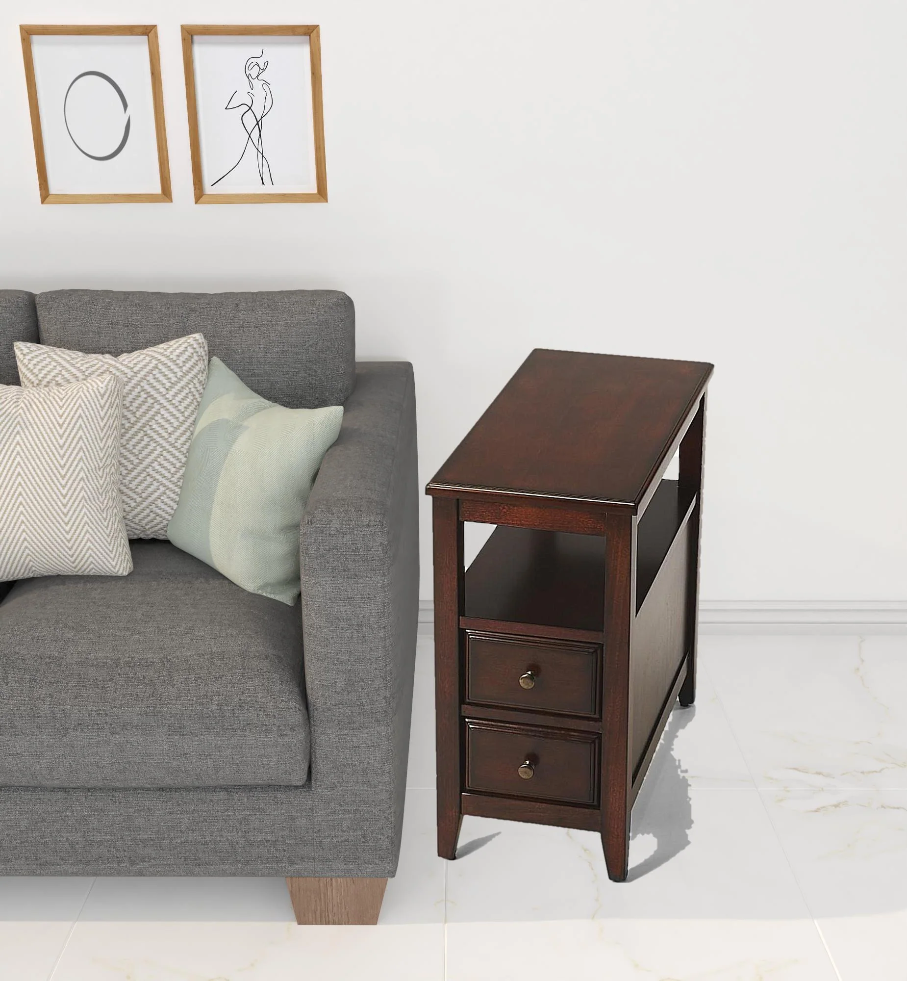 24" Dark Brown Manufactured Wood End Table With Two Drawers And Shelf By Homeroots - Image 2