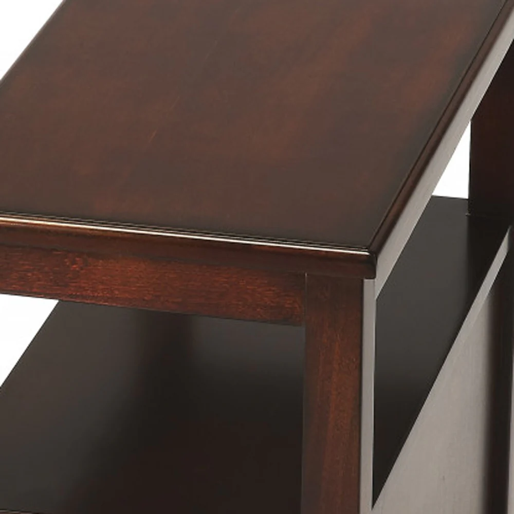 24" Dark Brown Manufactured Wood End Table With Two Drawers And Shelf By Homeroots - Image 3