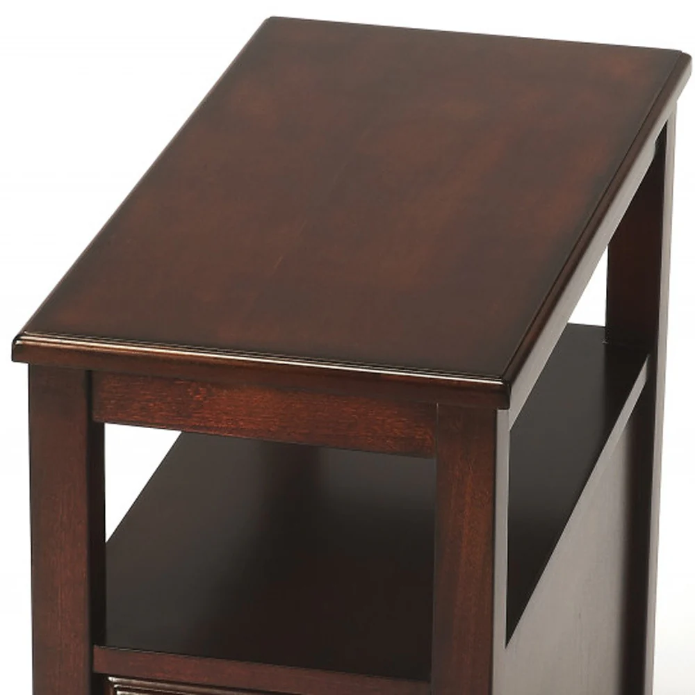 24" Dark Brown Manufactured Wood End Table With Two Drawers And Shelf By Homeroots - Image 4