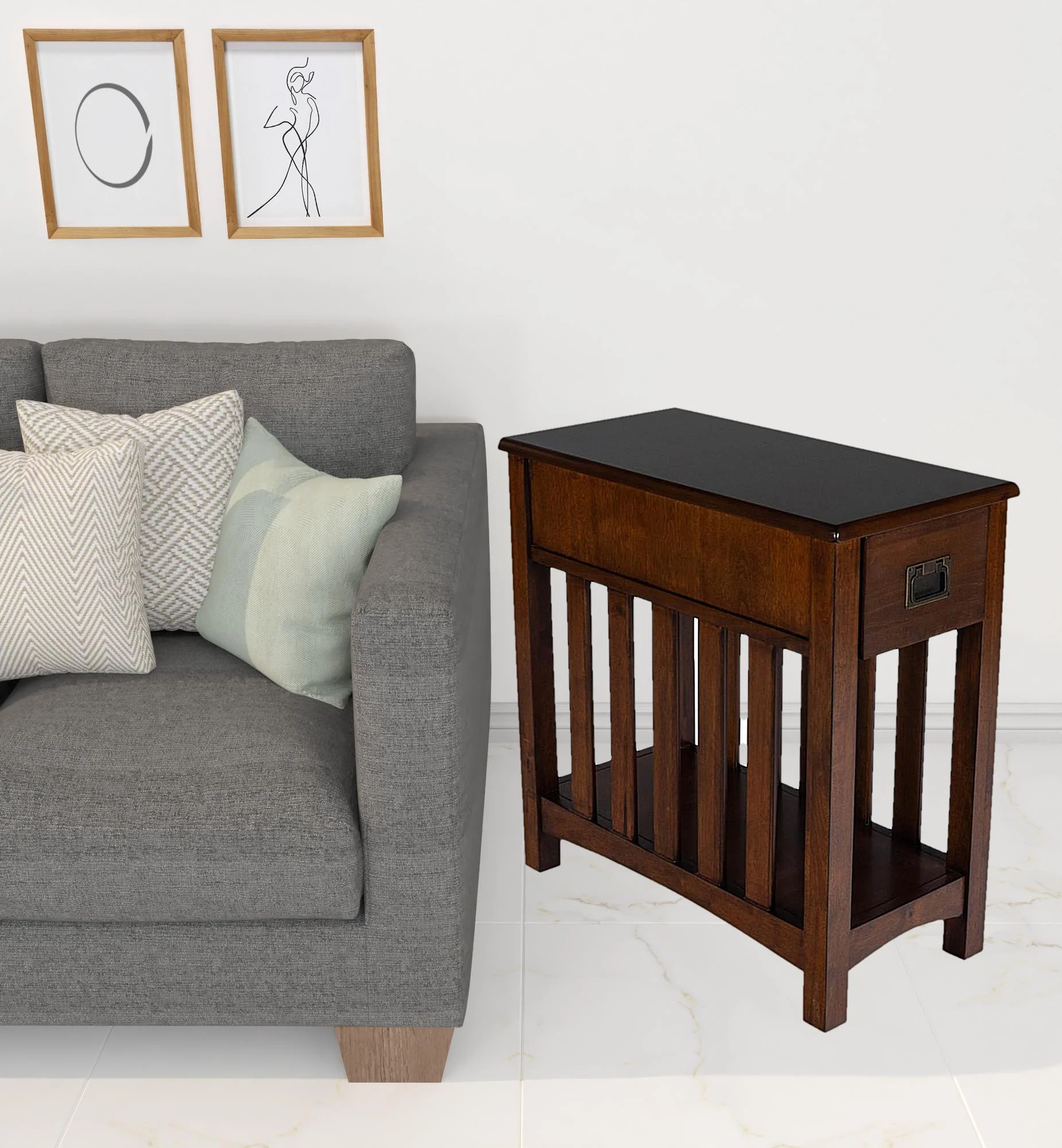 24" Dark Cherry Brown Rectangular End Table With Drawer And Shelf By Homeroots - Image 6
