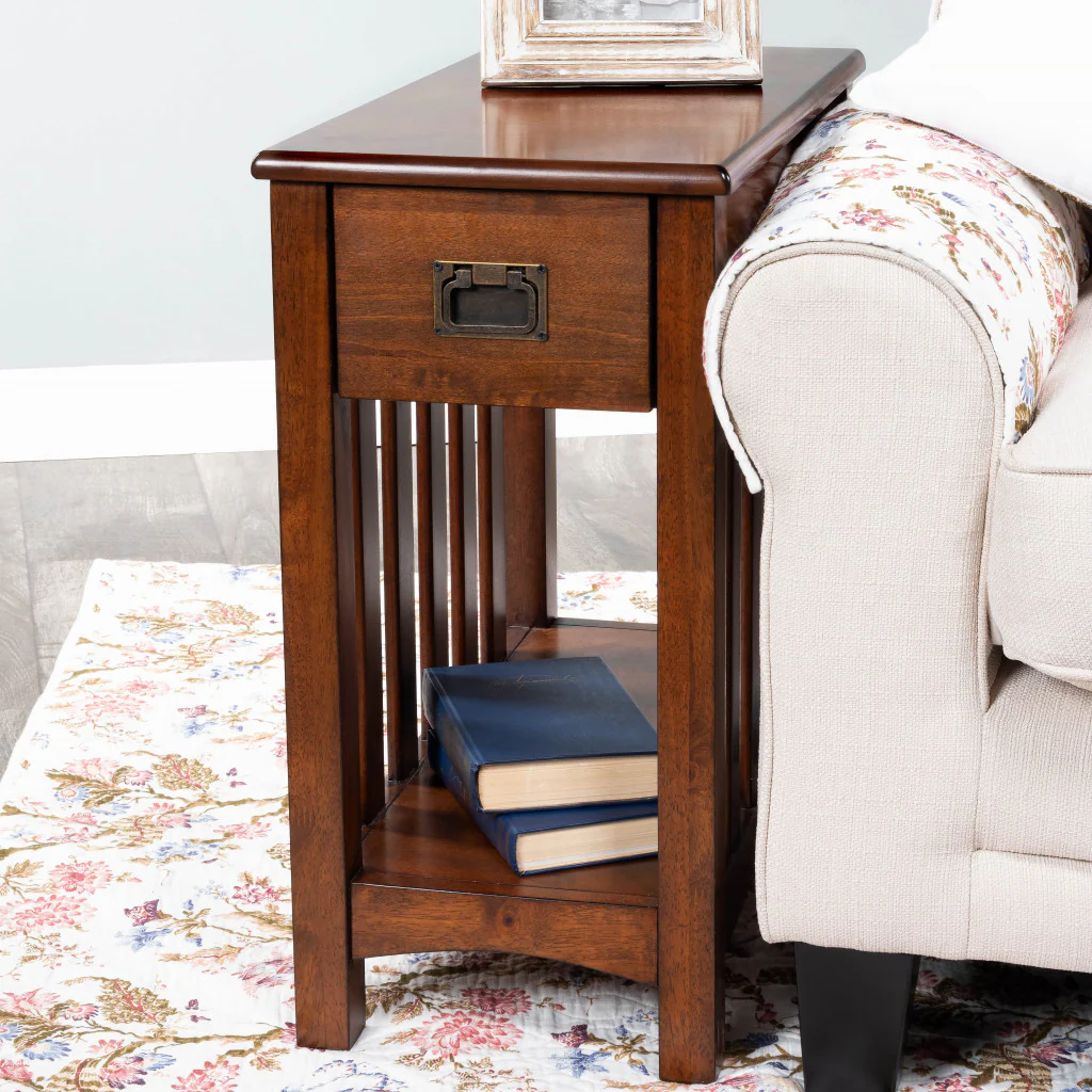 24" Dark Cherry Brown Rectangular End Table With Drawer And Shelf By Homeroots - Image 8