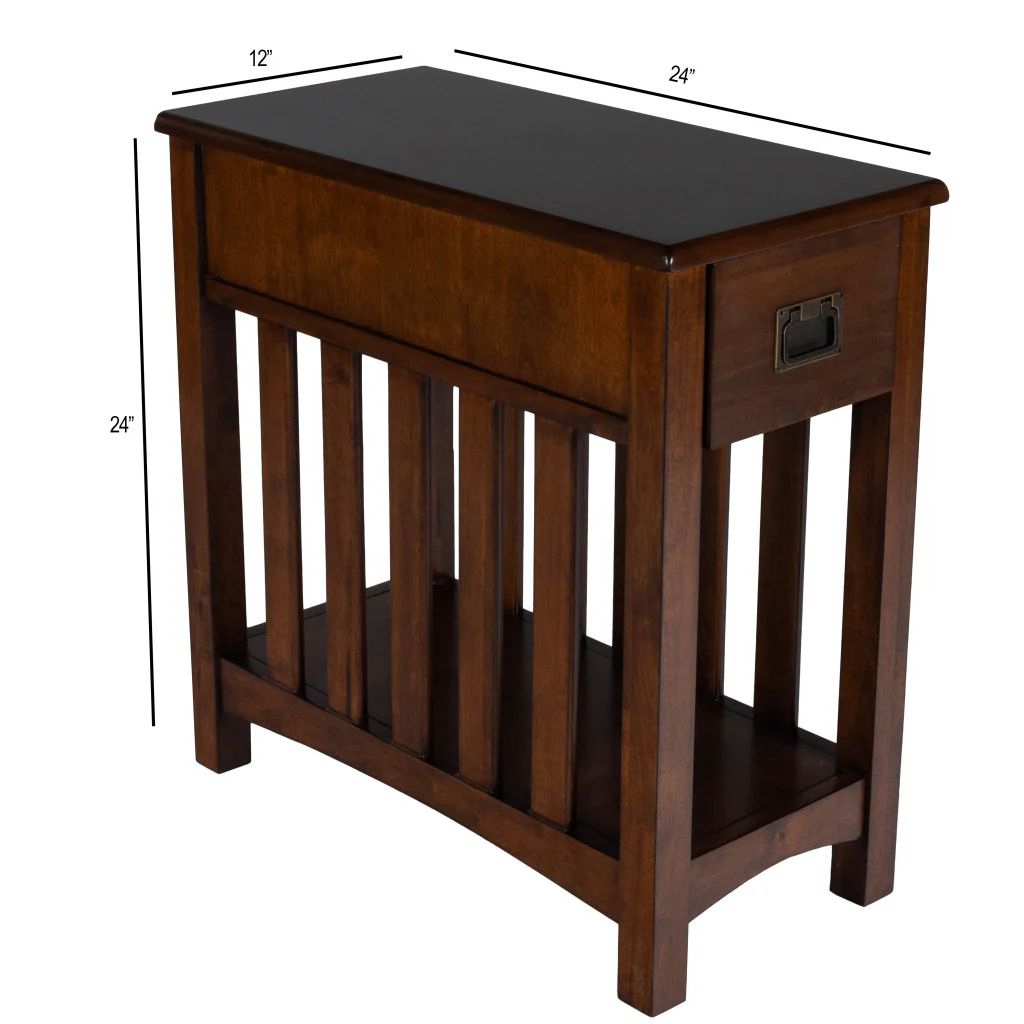 24" Dark Cherry Brown Rectangular End Table With Drawer And Shelf By Homeroots - Image 9
