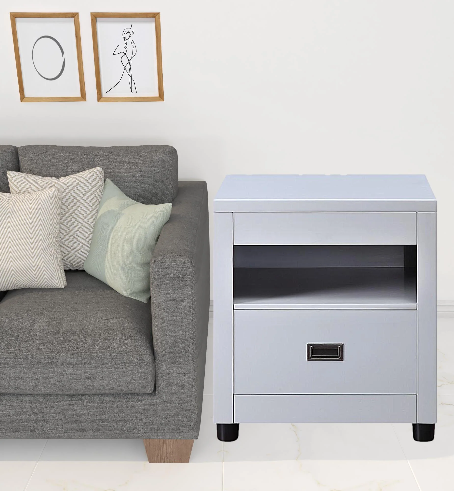 24" Dove Gray Square End Table With Drawer And Shelf By Homeroots - Image 3