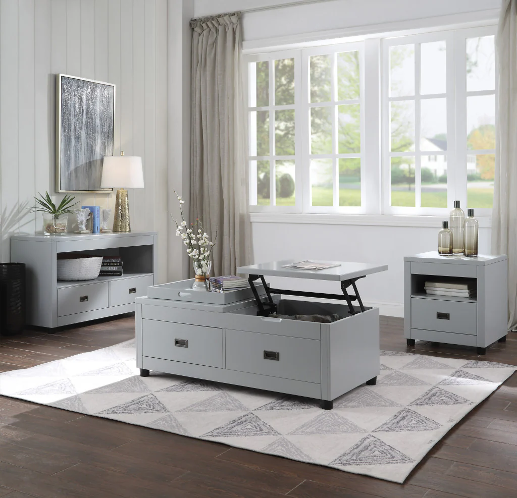 24" Dove Gray Square End Table With Drawer And Shelf By Homeroots - Image 4