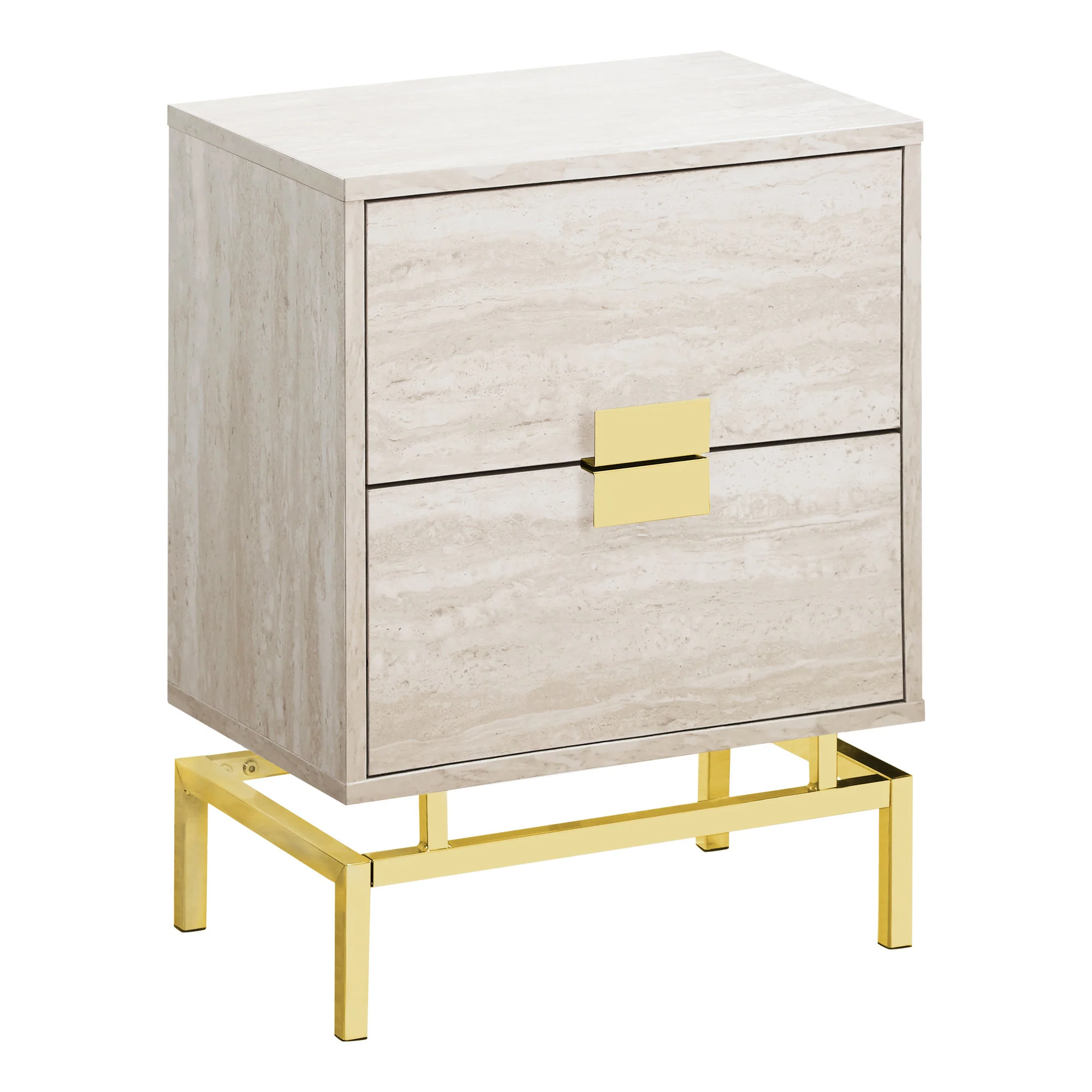 24" Gold And Beige Manufactured Wood Rectangular End Table With Two Drawers By Homeroots - Image 2