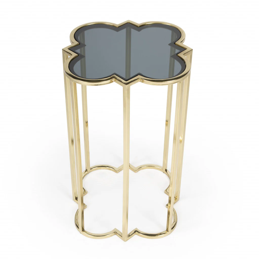 24" Gold And Black Glass Free Form End Table By Homeroots - Image 2