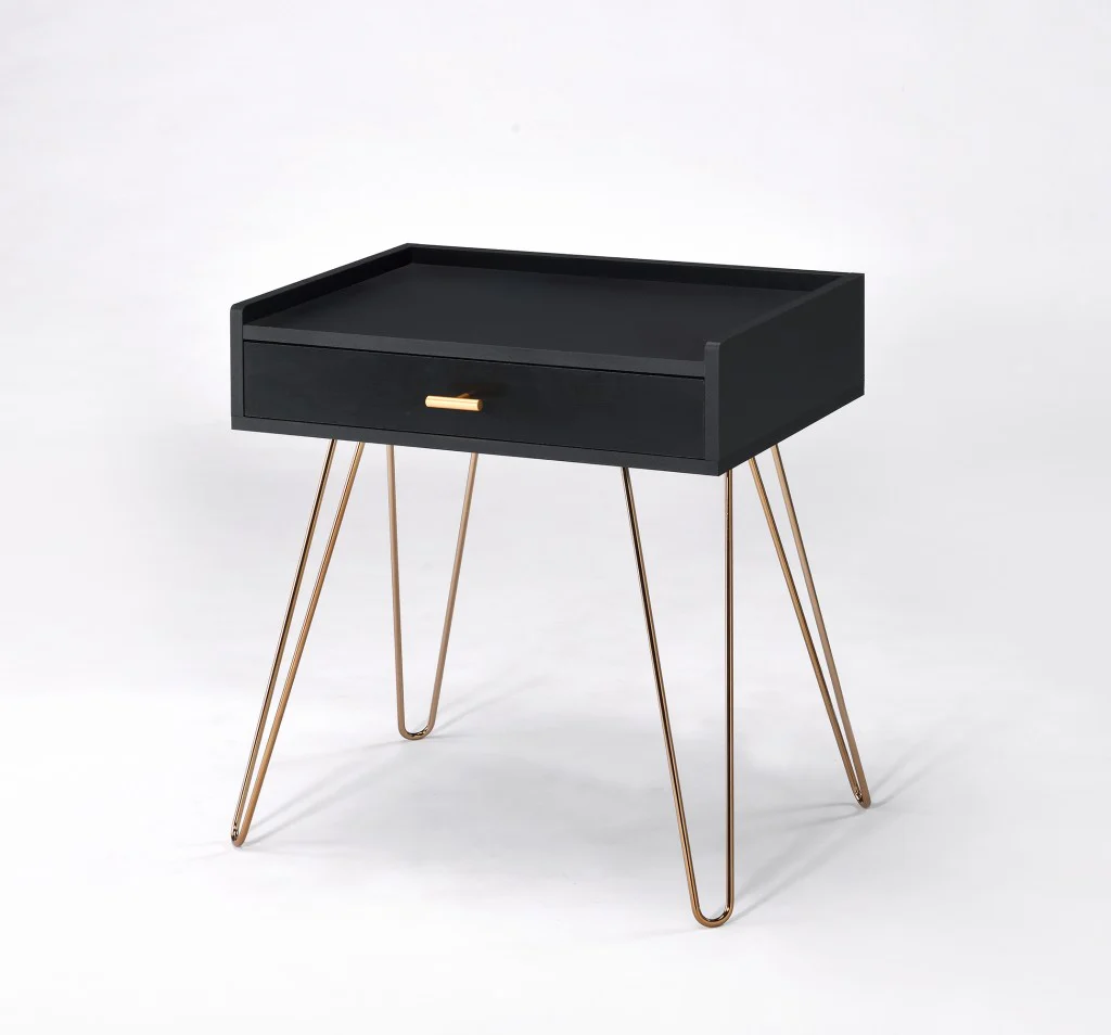 24" Gold And Black Modern Rectangular End Table With Drawer By Homeroots - Image 4