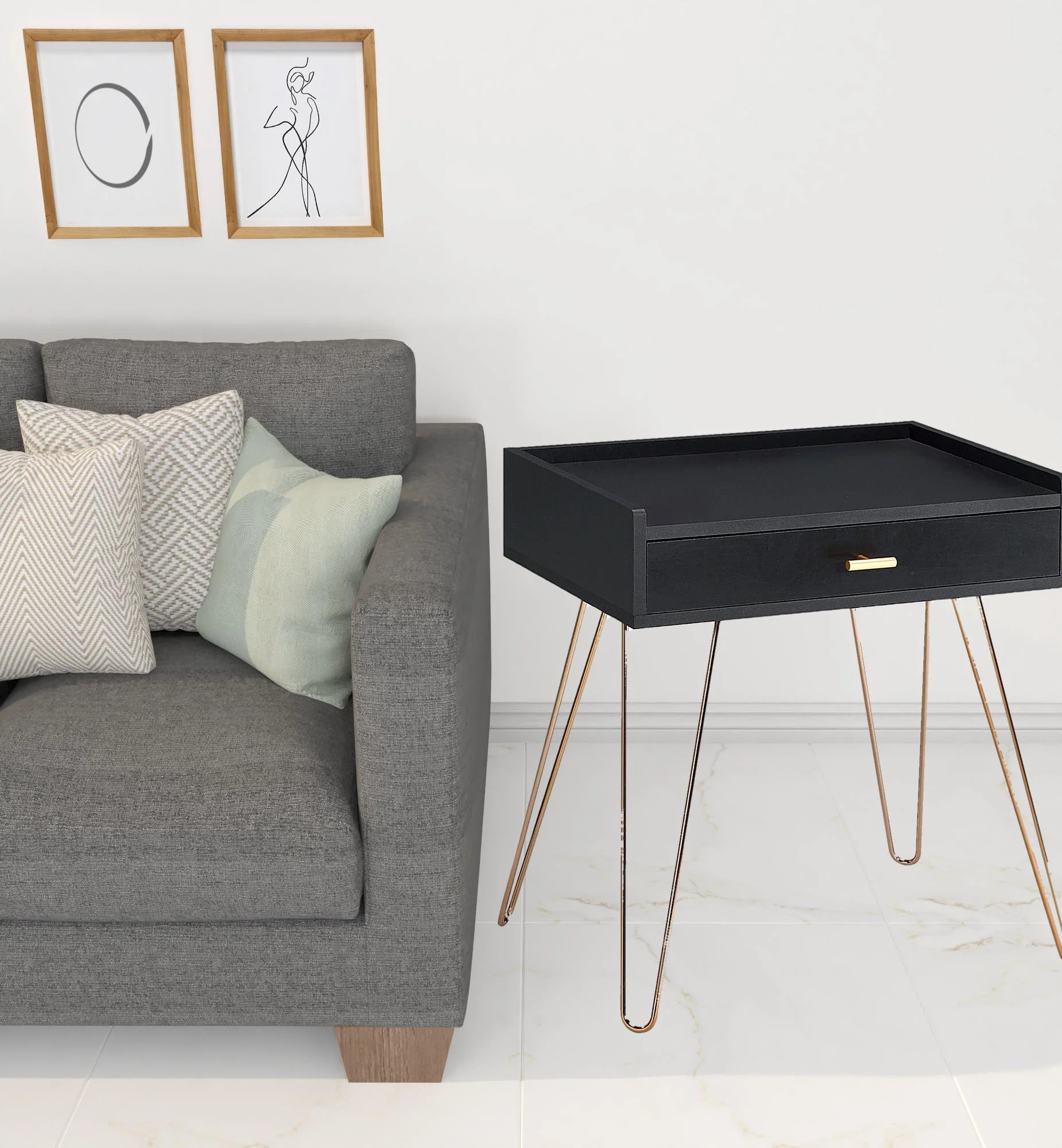 24" Gold And Black Modern Rectangular End Table With Drawer By Homeroots - Image 5