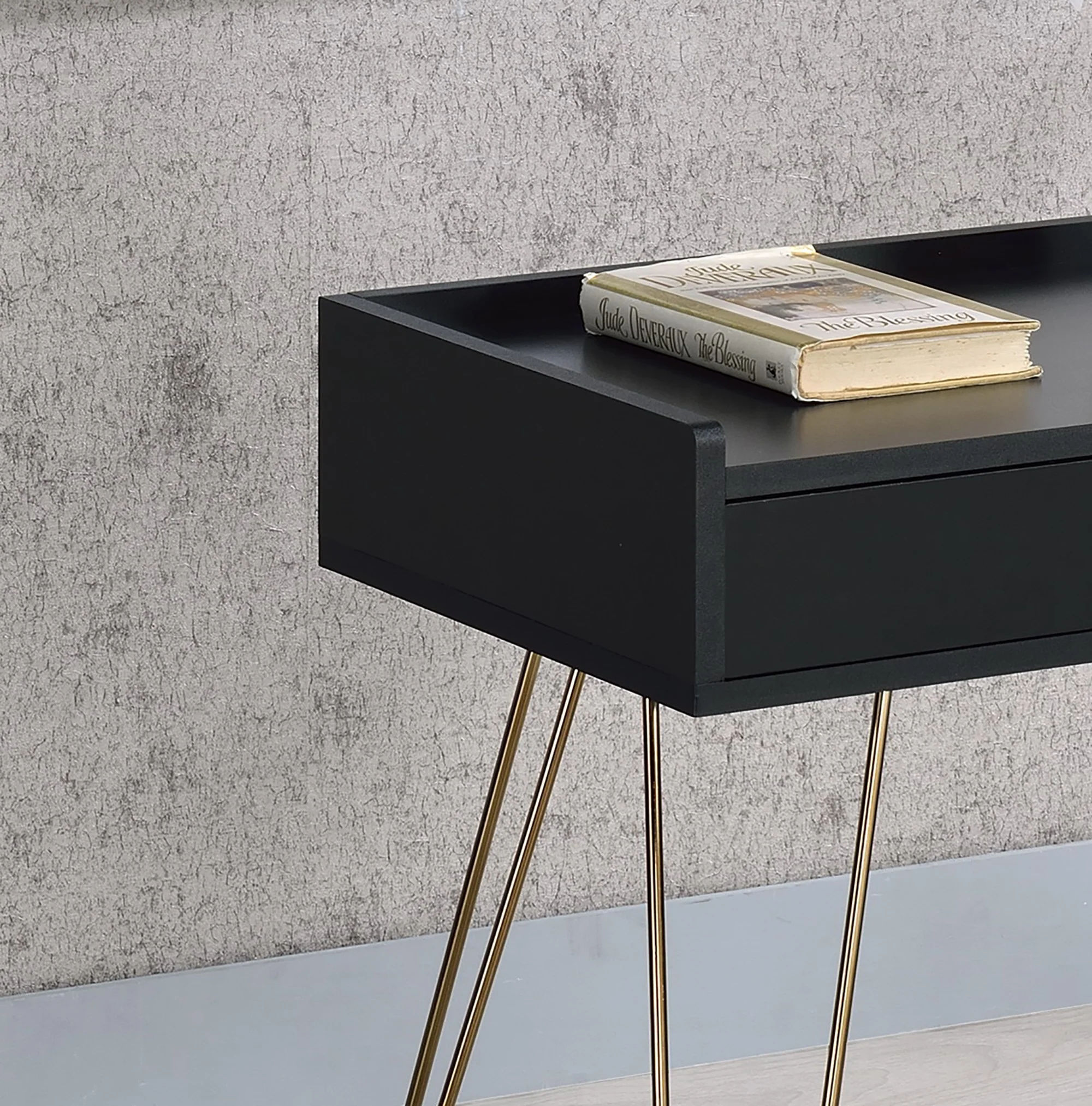 24" Gold And Black Modern Rectangular End Table With Drawer By Homeroots - Image 6