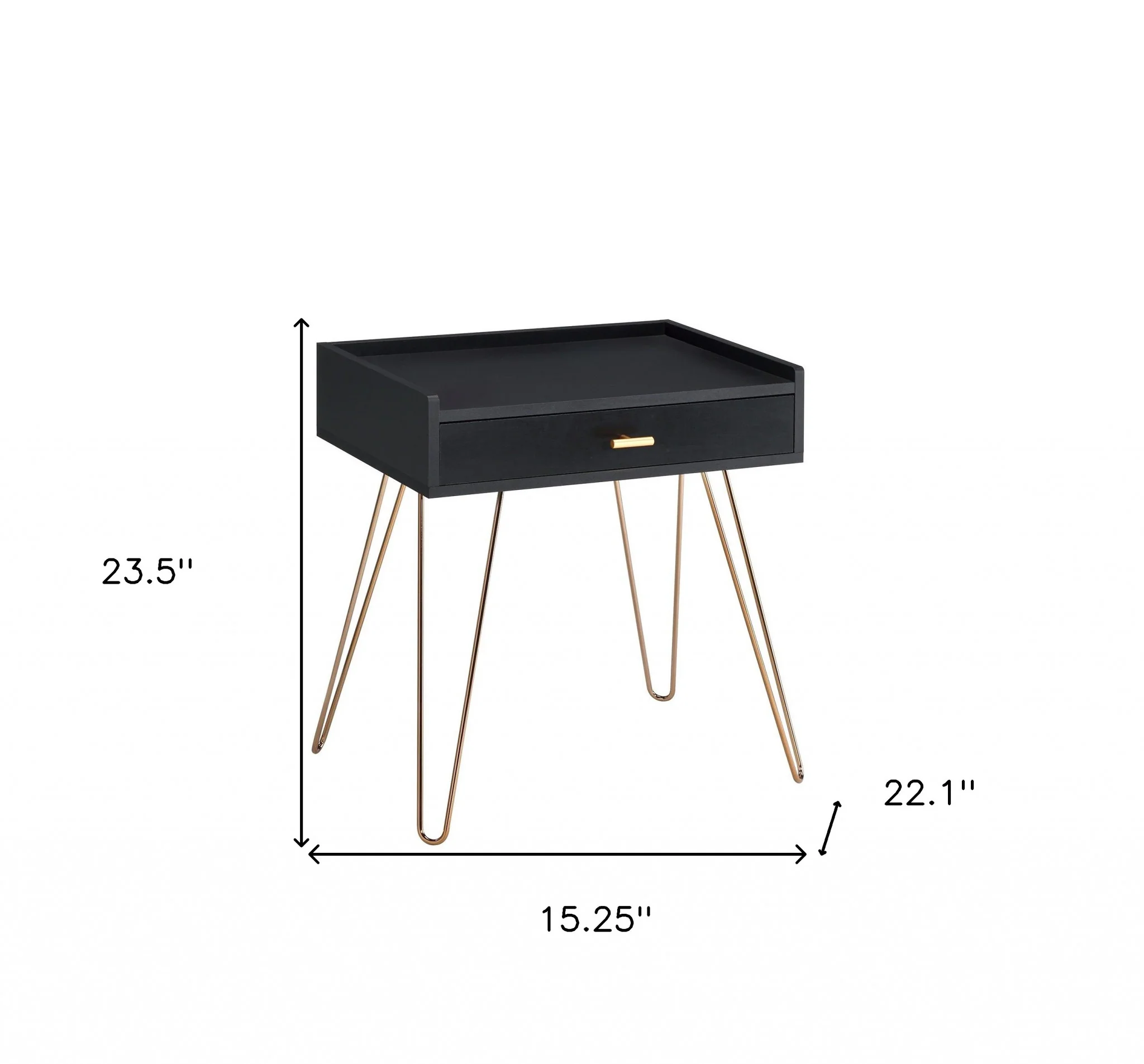 24" Gold And Black Modern Rectangular End Table With Drawer By Homeroots - Image 7