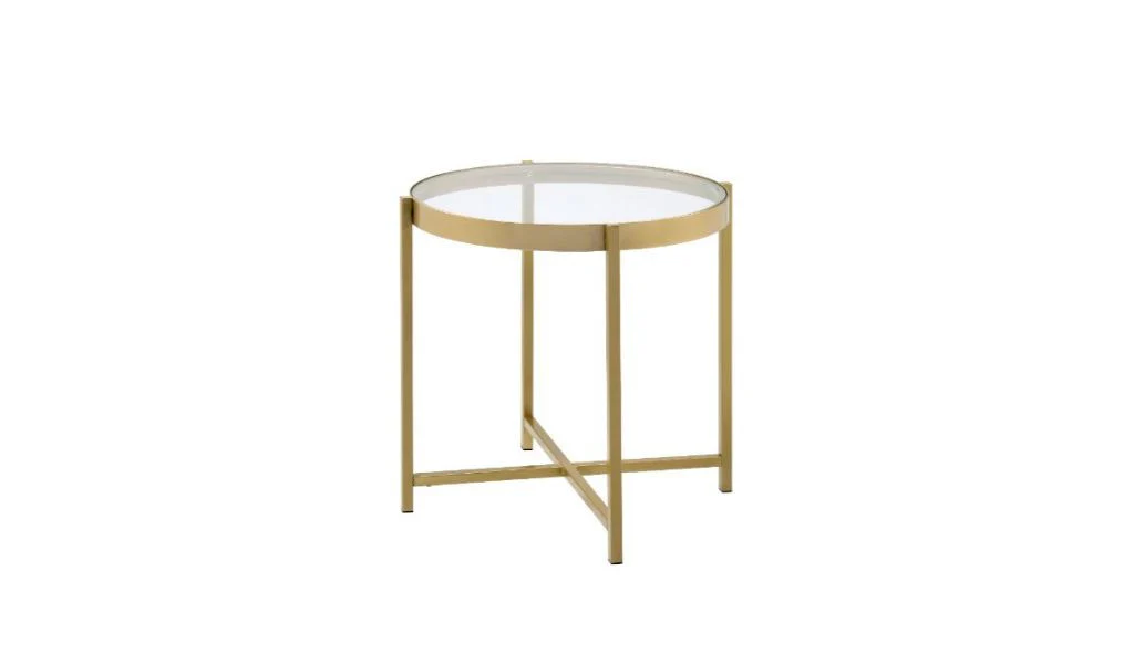 24" Gold And Clear Glass And Metal Round End Table By Homeroots - Image 2