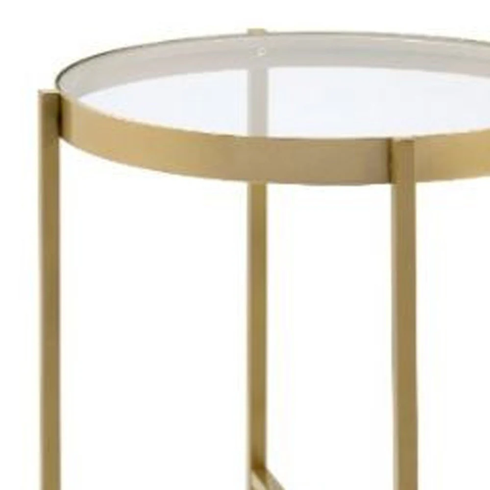 24" Gold And Clear Glass And Metal Round End Table By Homeroots - Image 3