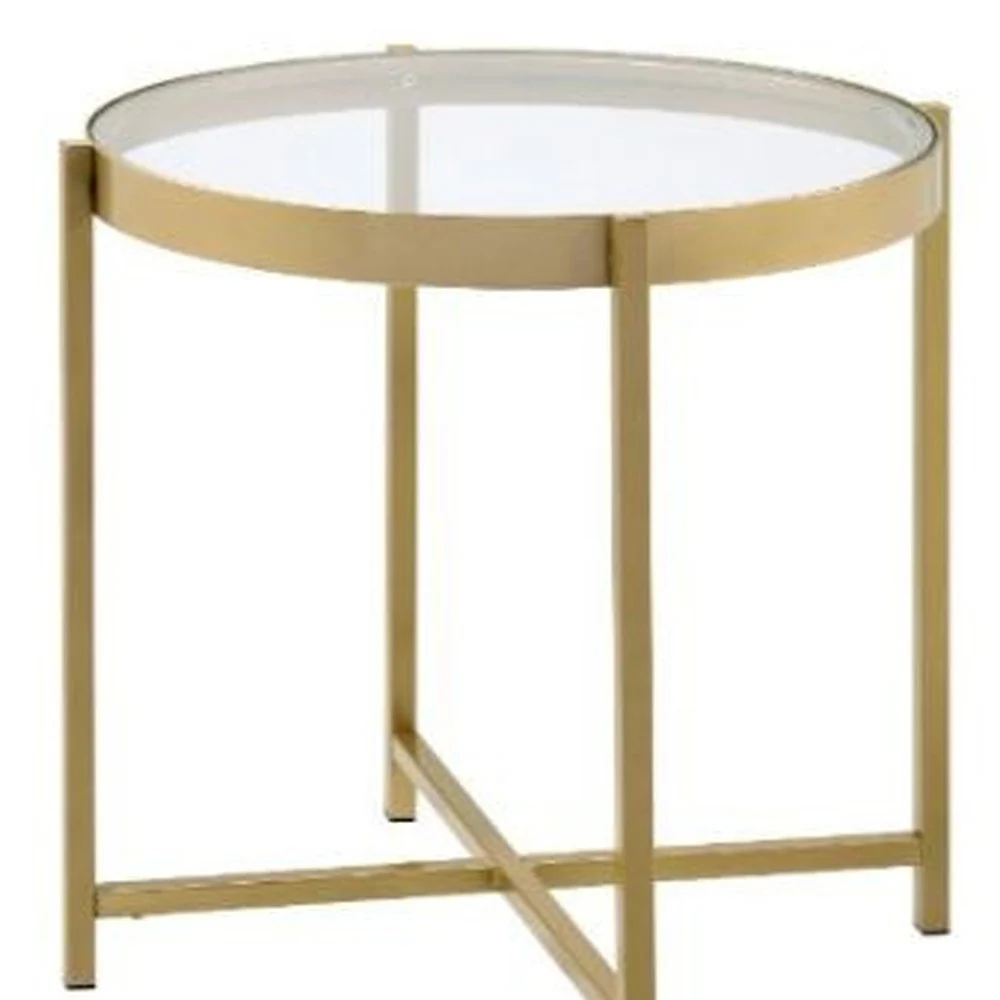 24" Gold And Clear Glass And Metal Round End Table By Homeroots - Image 4