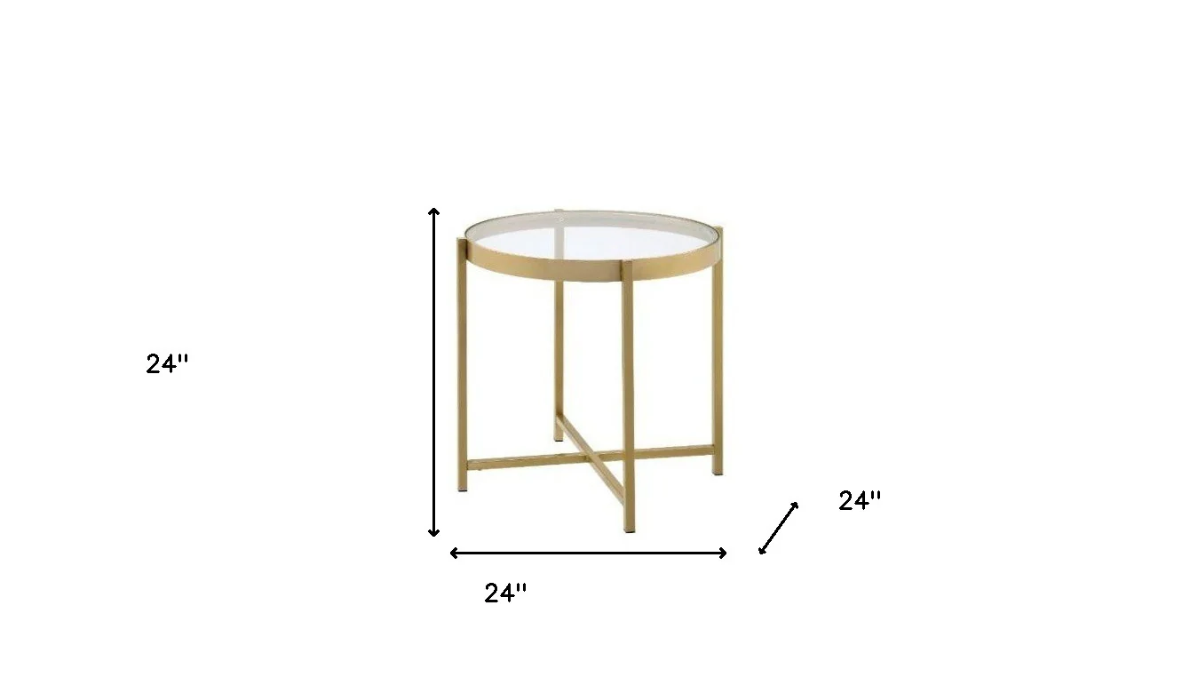 24" Gold And Clear Glass And Metal Round End Table By Homeroots - Image 5