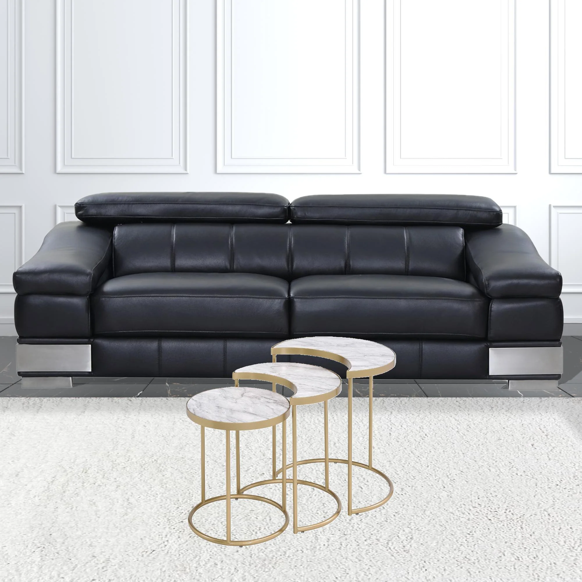 24" Gold And Faux Marble Paper Veneer And Metal Round Nested Coffee Tables By Homeroots - Image 2