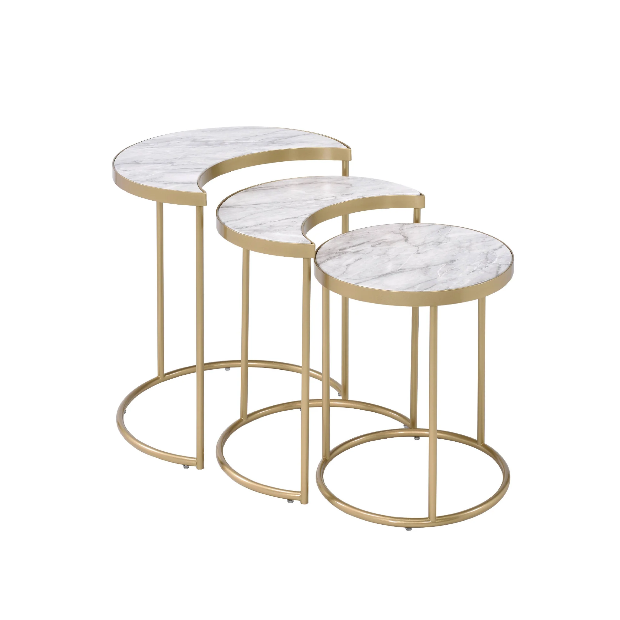 24" Gold And Faux Marble Paper Veneer And Metal Round Nested Coffee Tables By Homeroots - Image 4