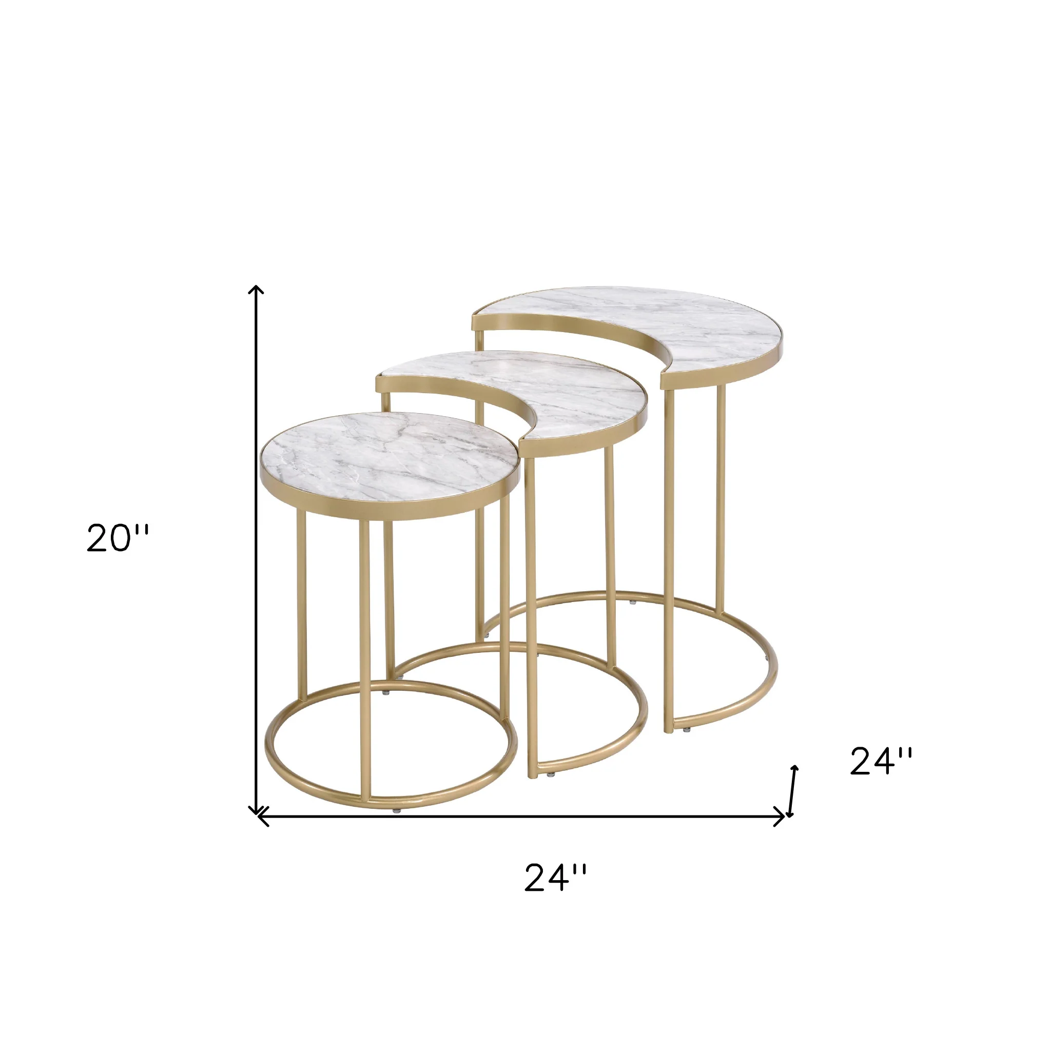 24" Gold And Faux Marble Paper Veneer And Metal Round Nested Coffee Tables By Homeroots - Image 6