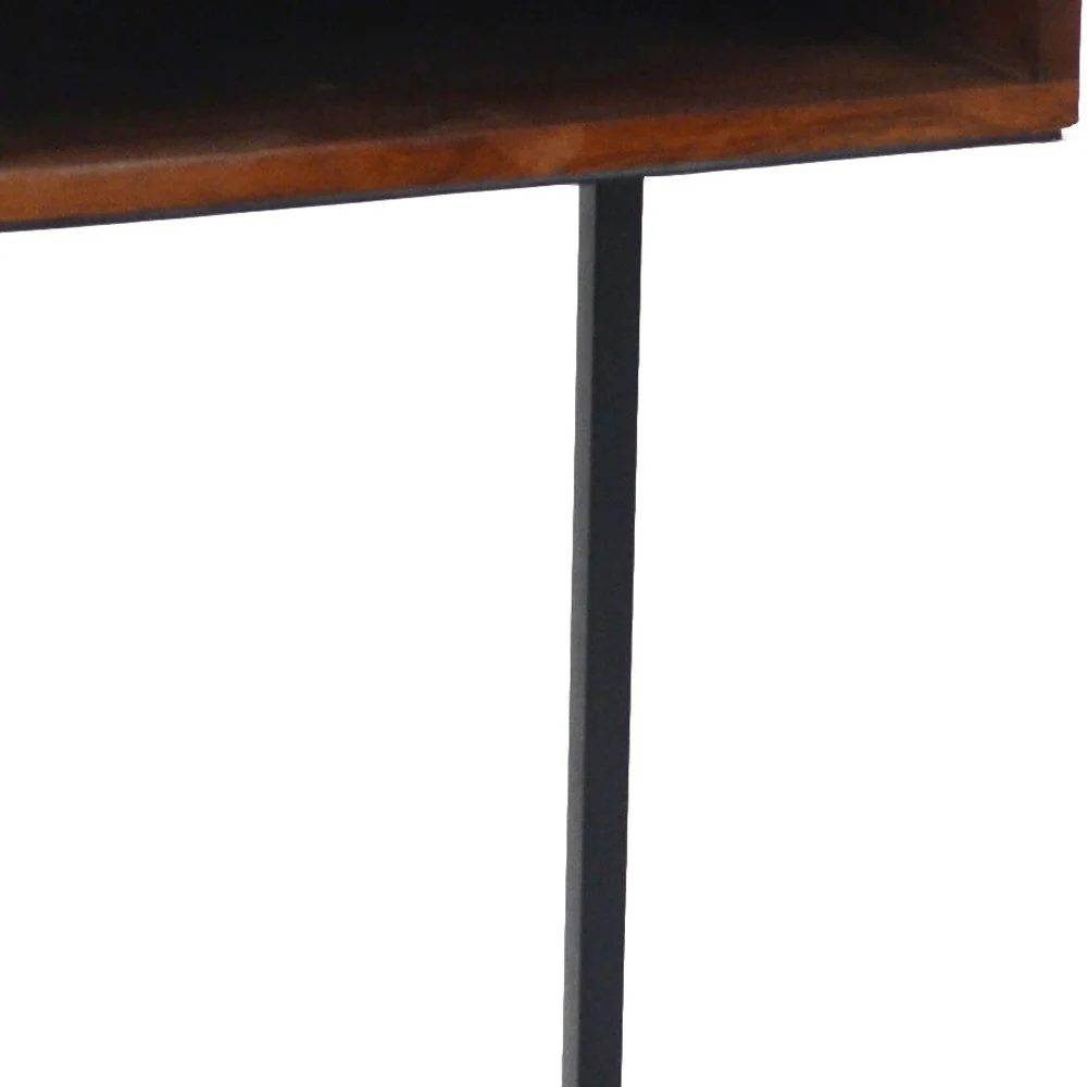 24" Gold And Natural Solid Wood Square End Table By Homeroots - Image 3