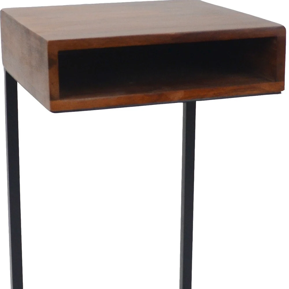 24" Gold And Natural Solid Wood Square End Table By Homeroots - Image 4