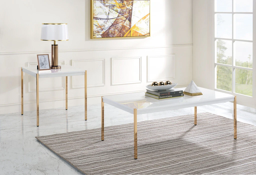 24" Gold And White Manufactured Wood Square End Table By Homeroots - Image 5