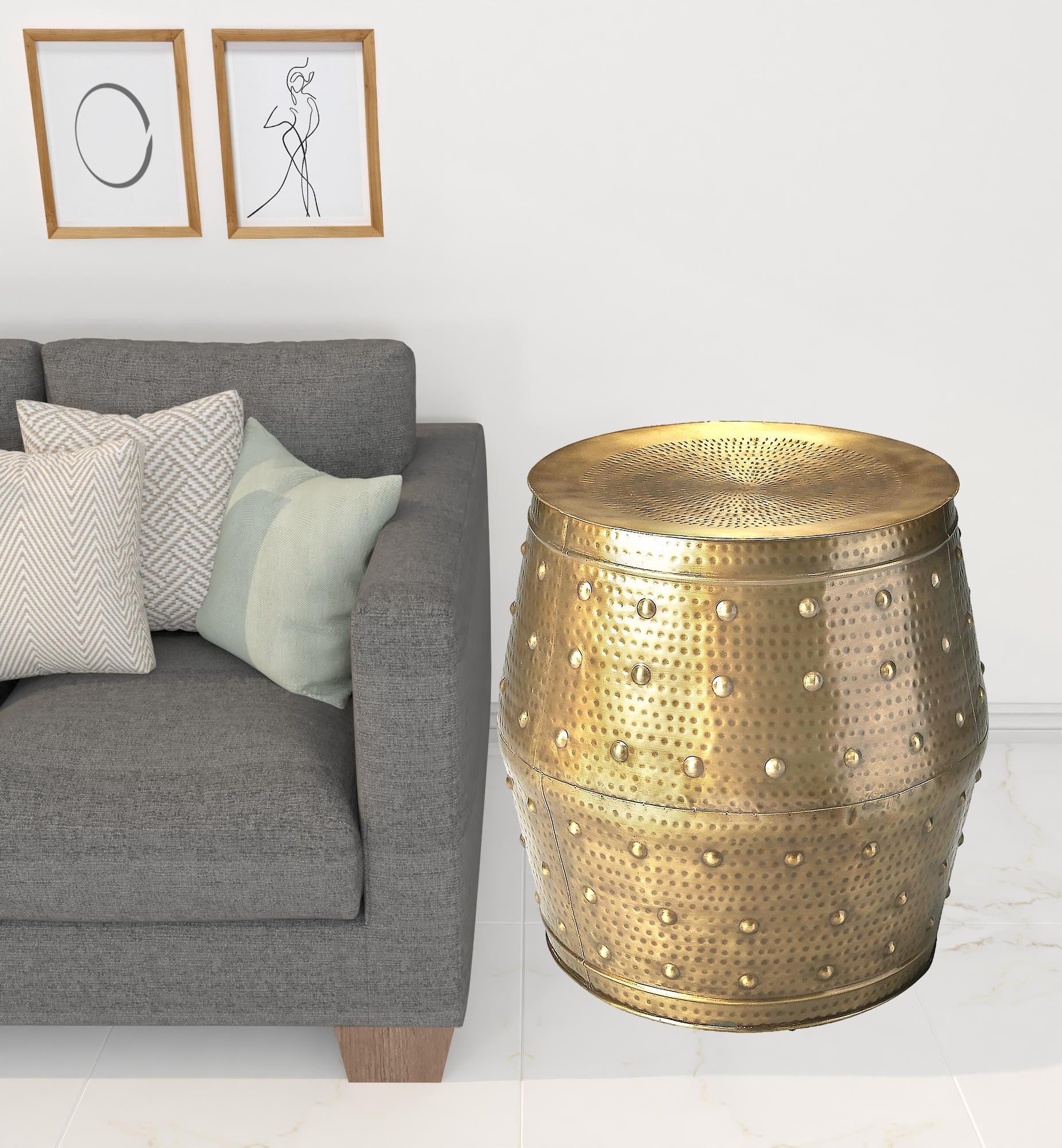 24" Gold Iron Round End Table By Homeroots - Image 2