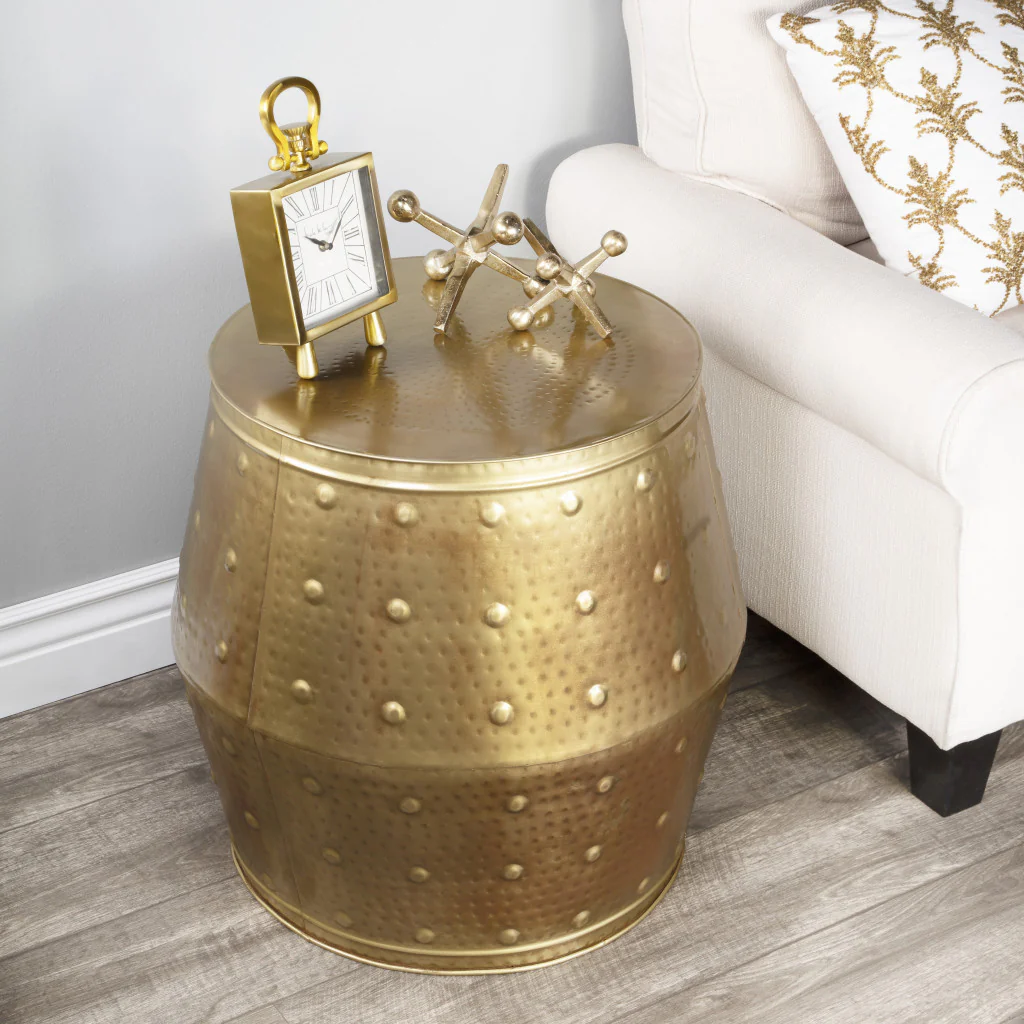 24" Gold Iron Round End Table By Homeroots - Image 3