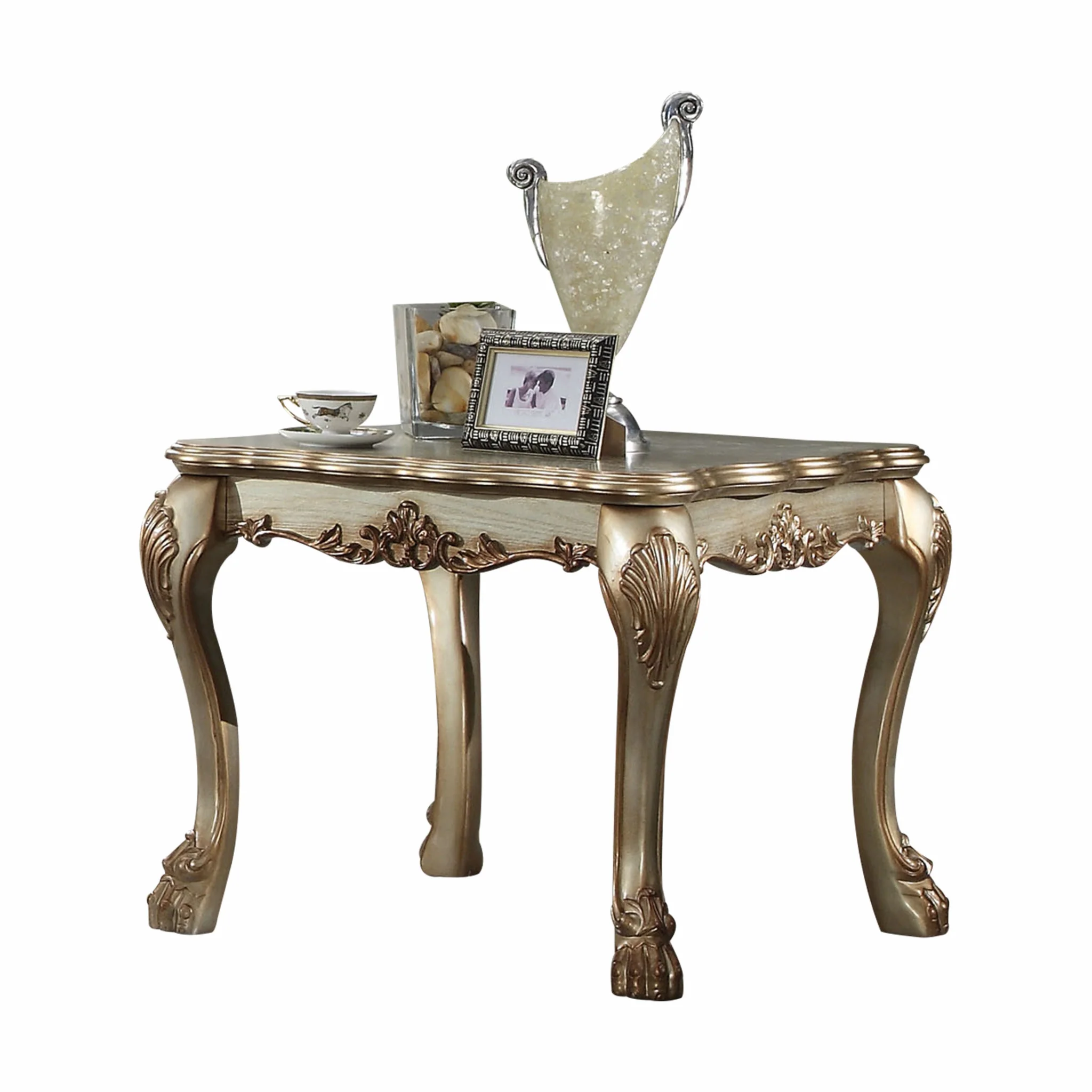 24" Gold Patina & Bone Manufactured Wood Square End Table By Homeroots - Image 2