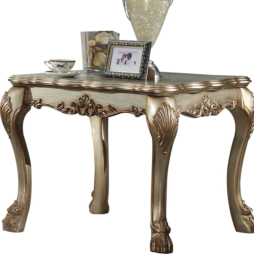 24" Gold Patina & Bone Manufactured Wood Square End Table By Homeroots - Image 6