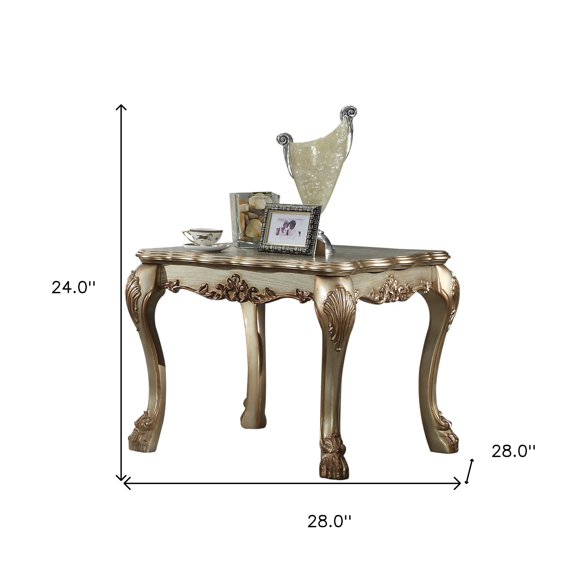 24" Gold Patina & Bone Manufactured Wood Square End Table By Homeroots - Image 8