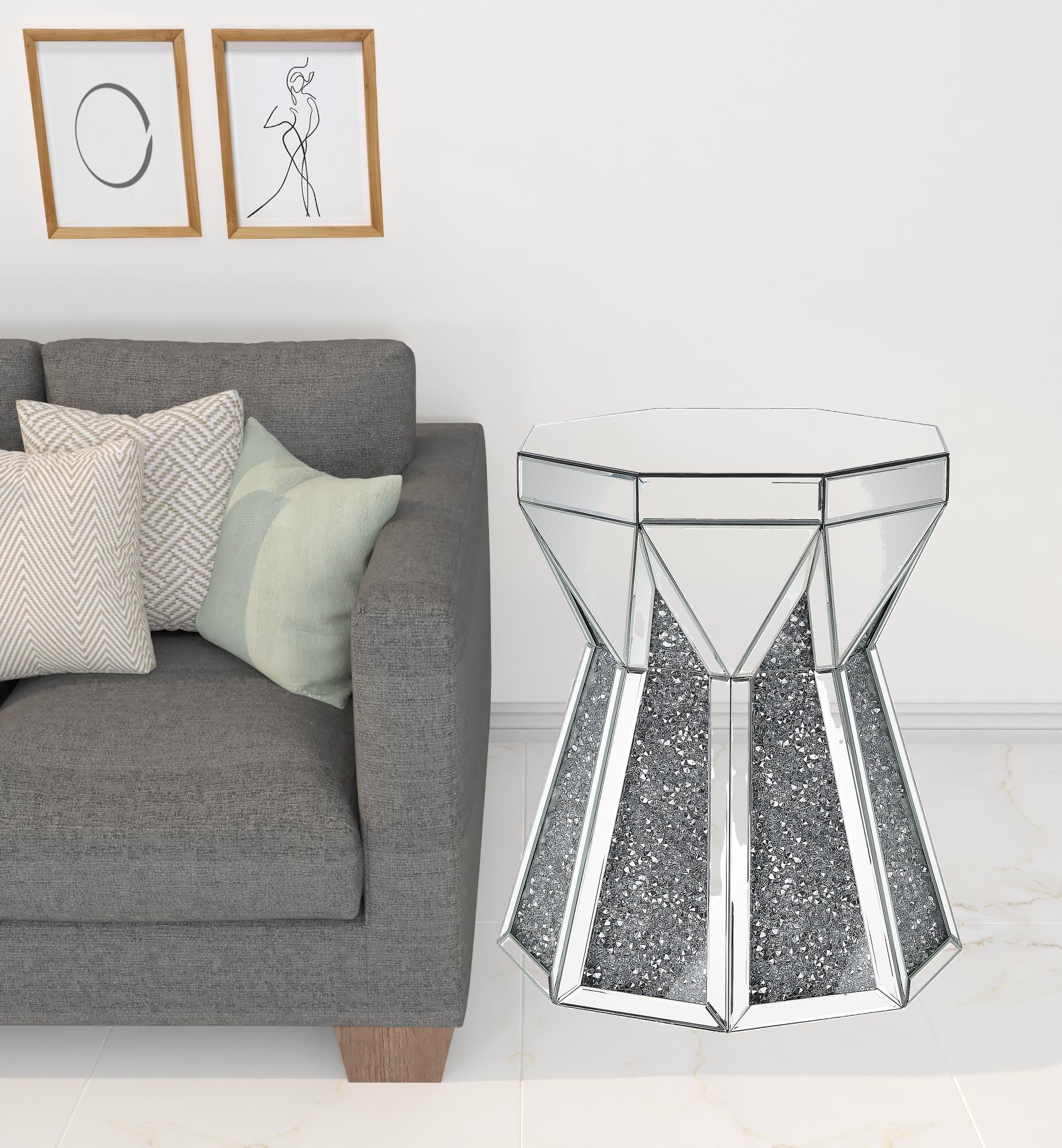 24" Gray And Silver Mirrored Octagon End Table By Homeroots - Image 3