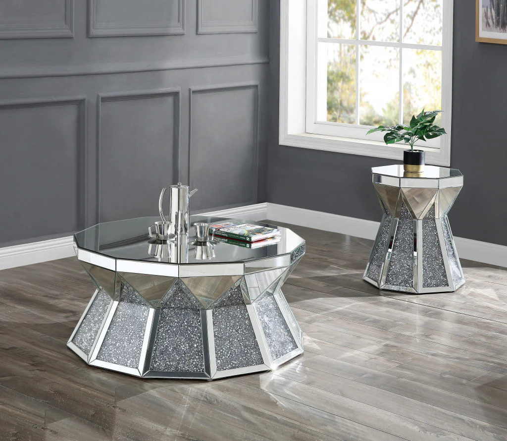 24" Gray And Silver Mirrored Octagon End Table By Homeroots - Image 6