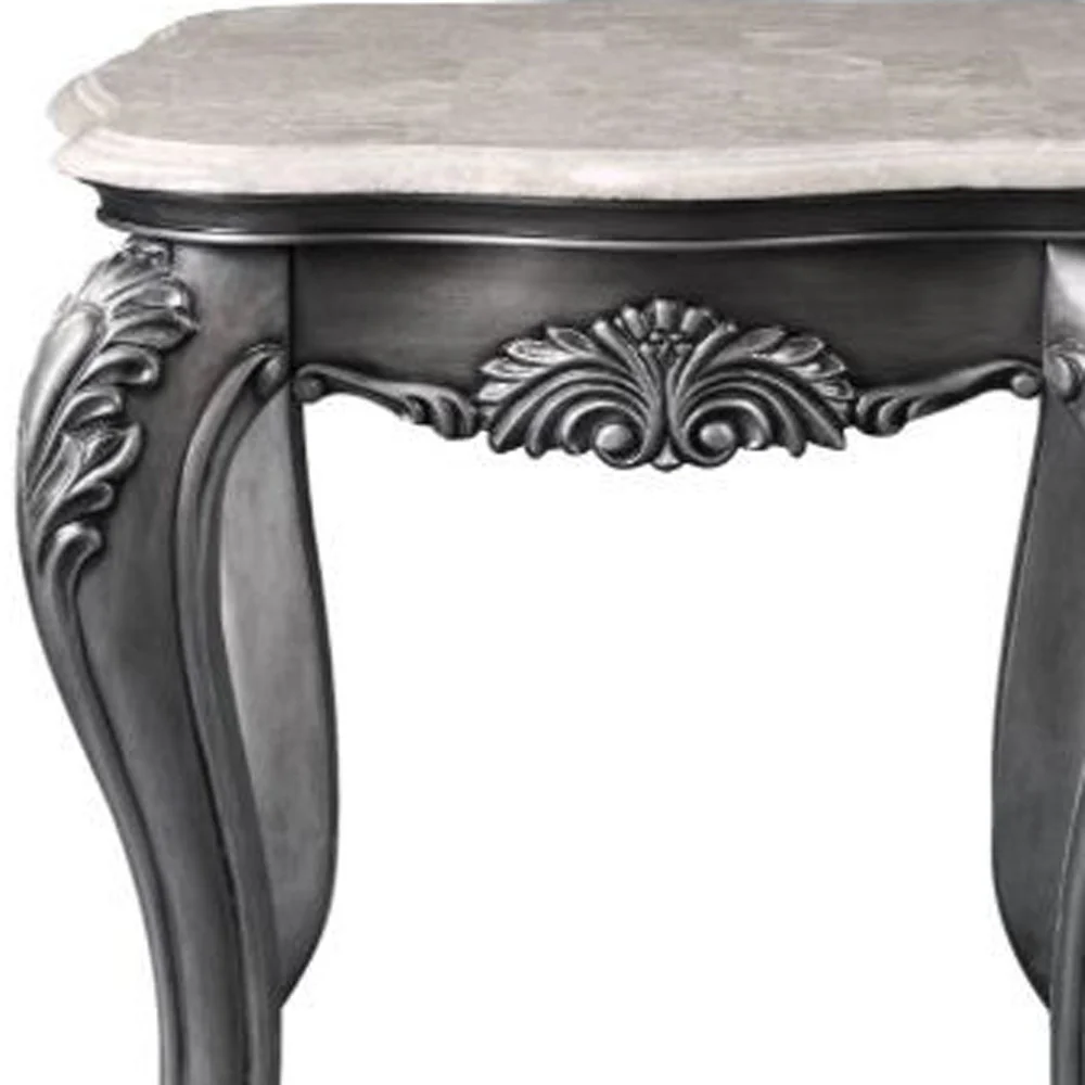 24" Gray And White Marble And Polyresin Rectangular End Table By Homeroots - Image 3