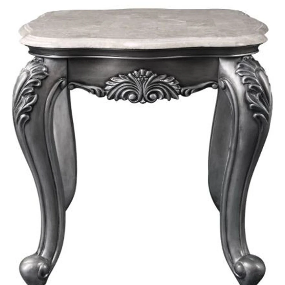24" Gray And White Marble And Polyresin Rectangular End Table By Homeroots - Image 4