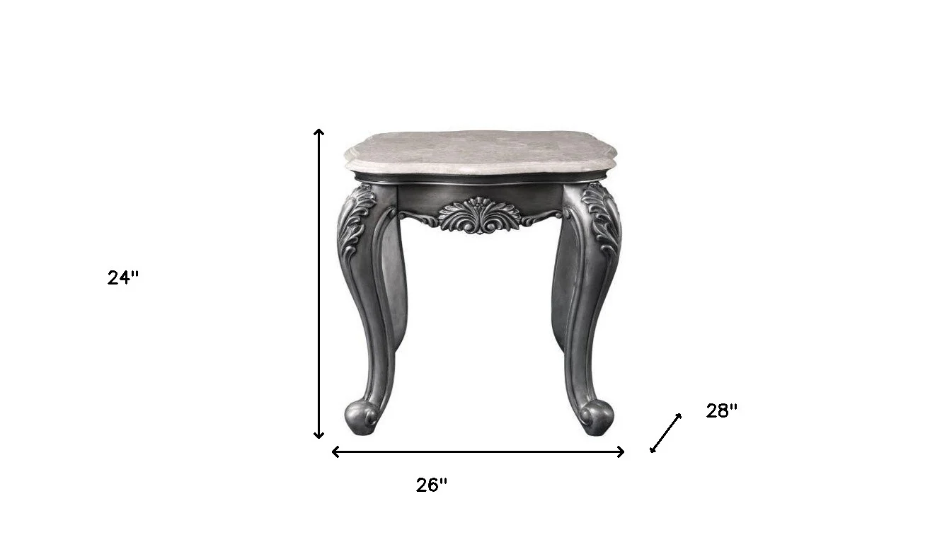 24" Gray And White Marble And Polyresin Rectangular End Table By Homeroots - Image 5