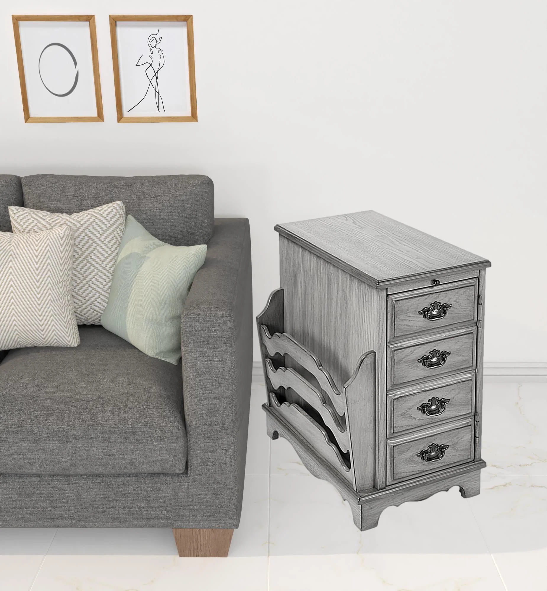24" Gray Manufactured Wood Rectangular End Table With Four Drawers And Shelf By Homeroots - Image 7