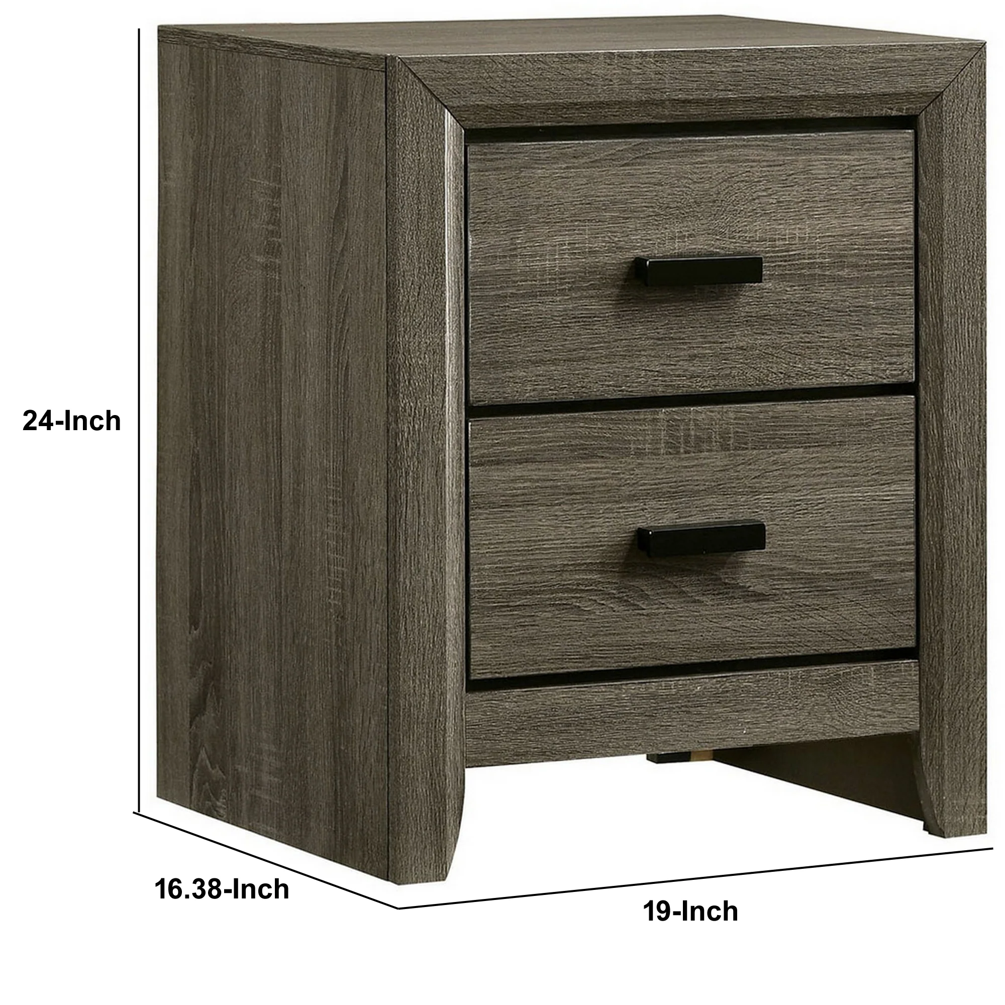 24 Inch 2 Drawer Wooden Nightstand with Finger Pulls, Brown By Benzara - Image 3