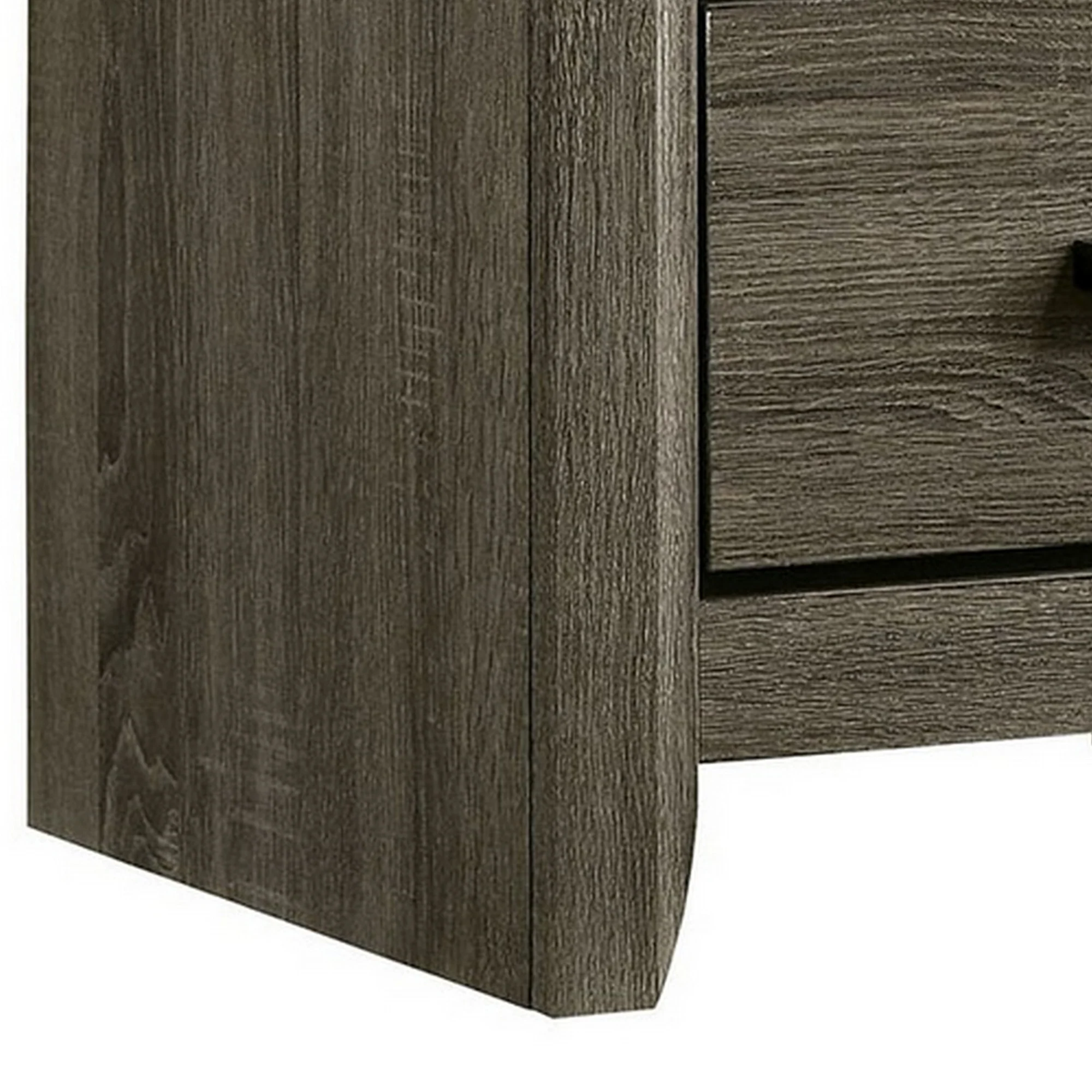24 Inch 2 Drawer Wooden Nightstand with Finger Pulls, Brown By Benzara - Image 5
