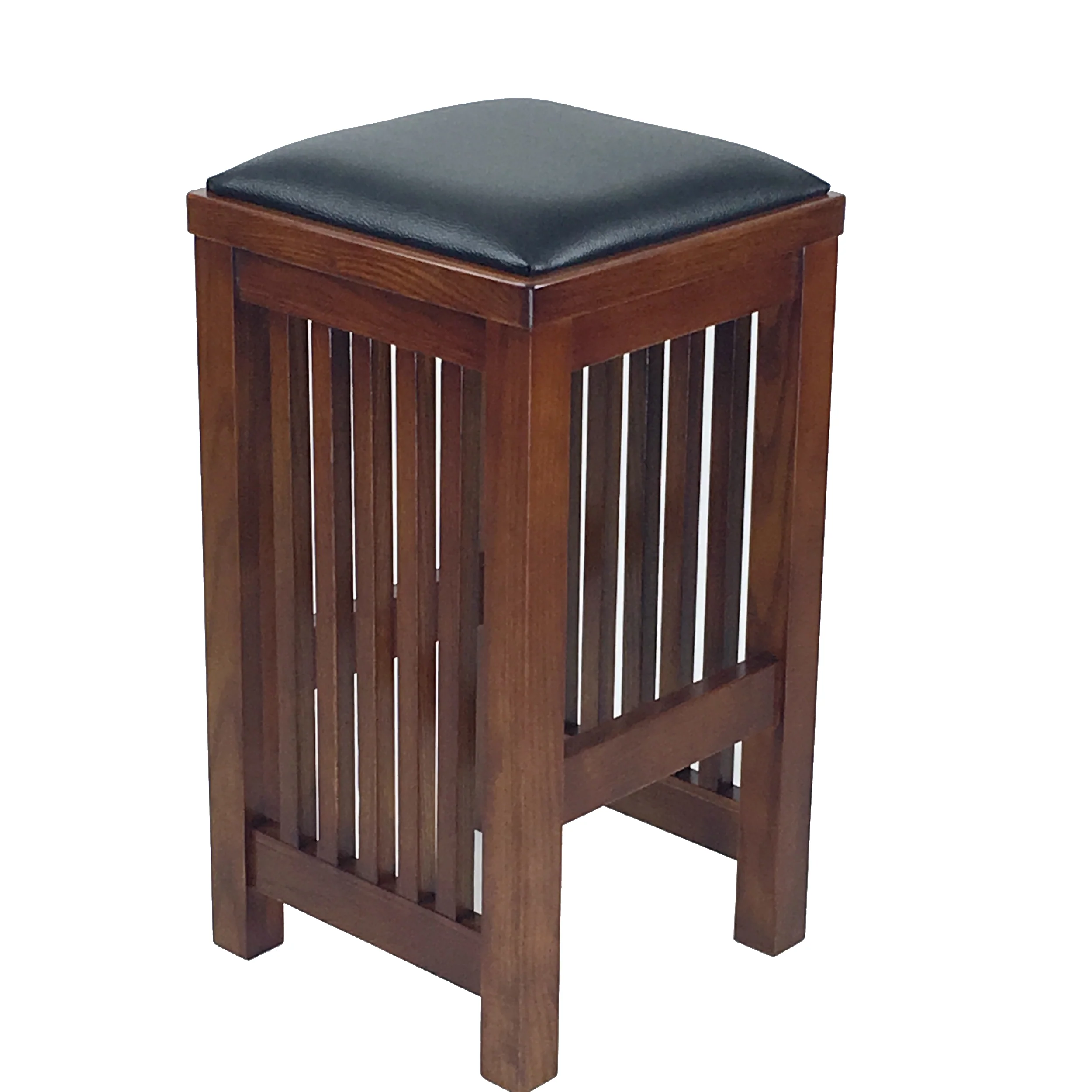 24 Inch Faux Leather Upholstered Wooden Backless Barstool, Oak Brown By Benzara - Image 2