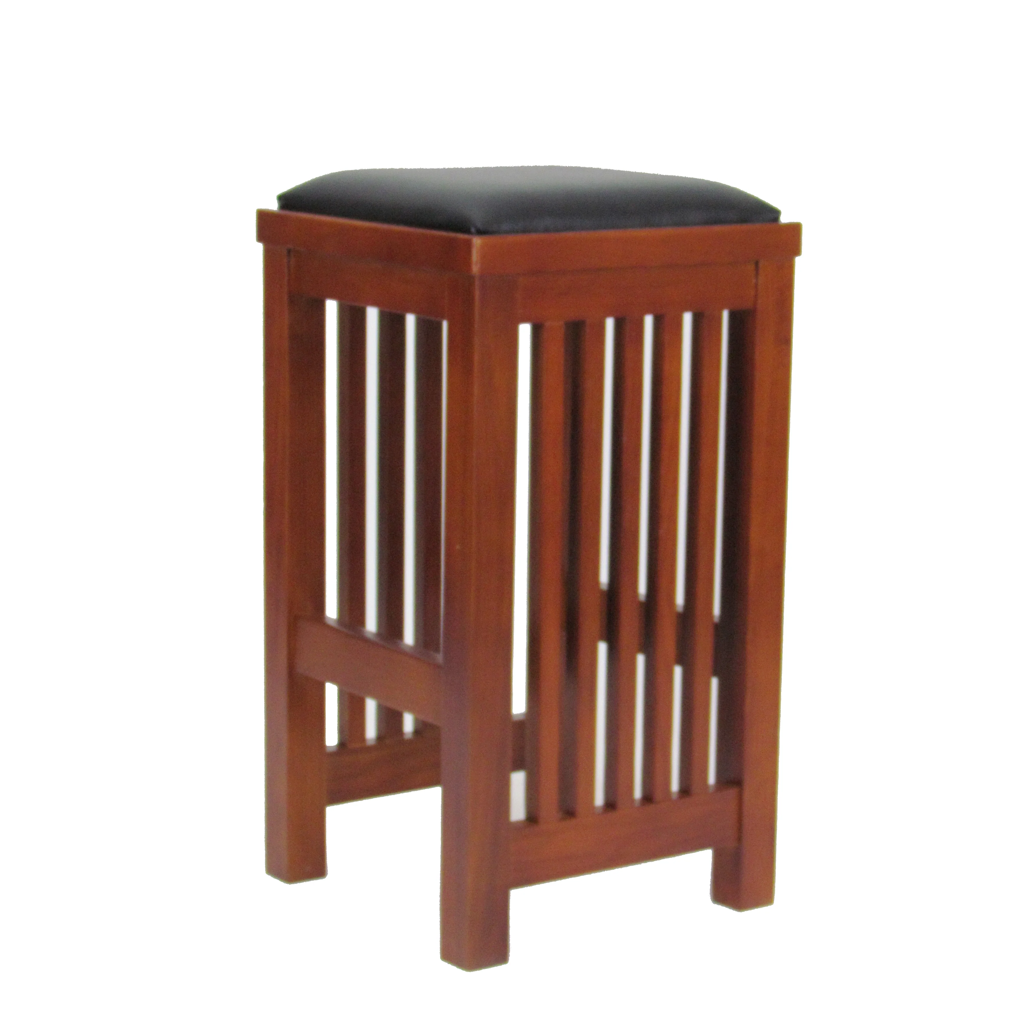 24 Inch Faux Leather Upholstered Wooden Backless Barstool, Oak Brown By Benzara - Image 3