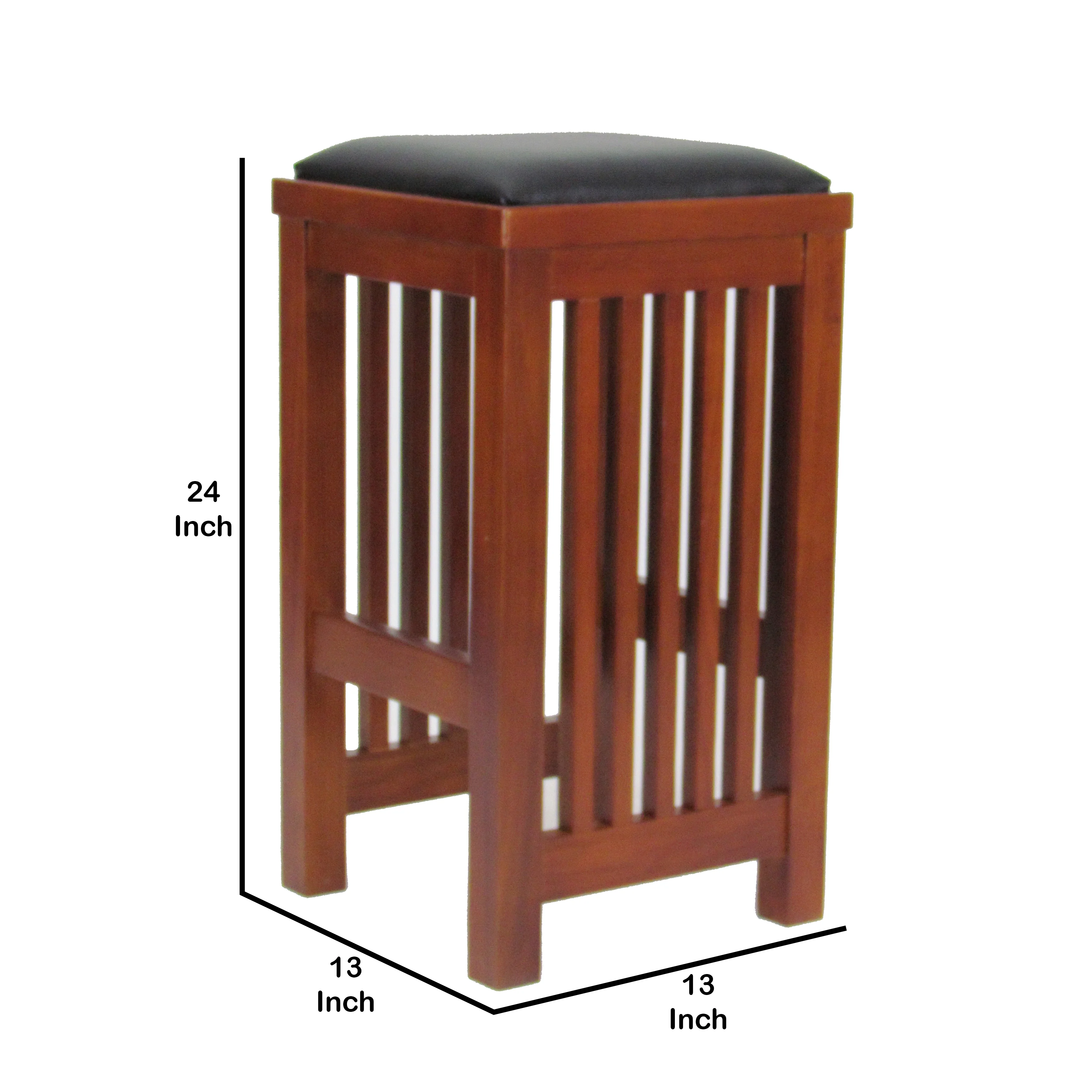 24 Inch Faux Leather Upholstered Wooden Backless Barstool, Oak Brown By Benzara - Image 5