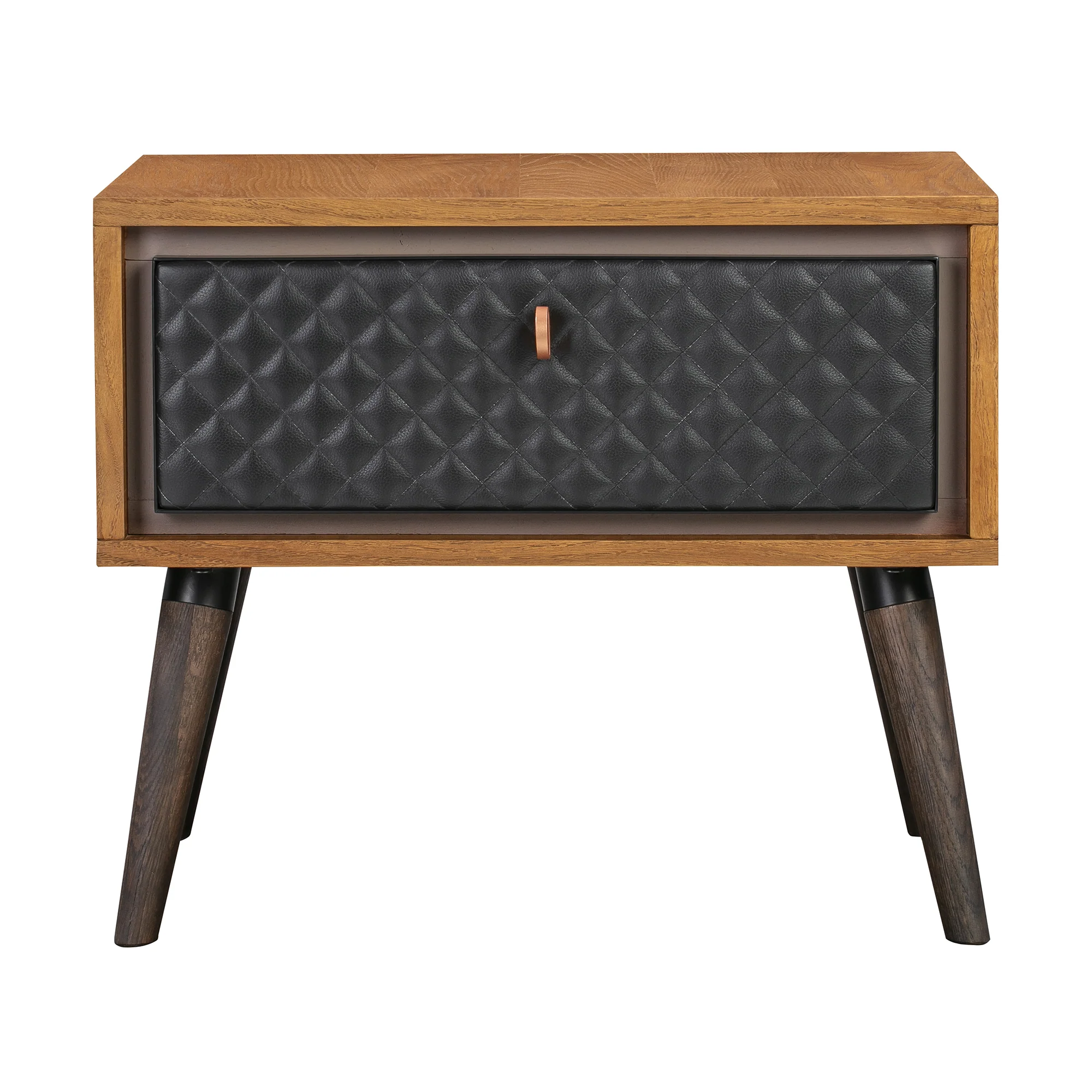 24 Inch Wooden Nightstand with One Drawer, Brown and Black By Benzara - Image 2
