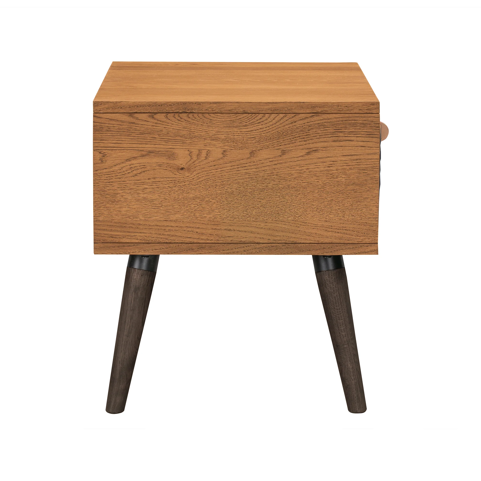 24 Inch Wooden Nightstand with One Drawer, Brown and Black By Benzara - Image 4