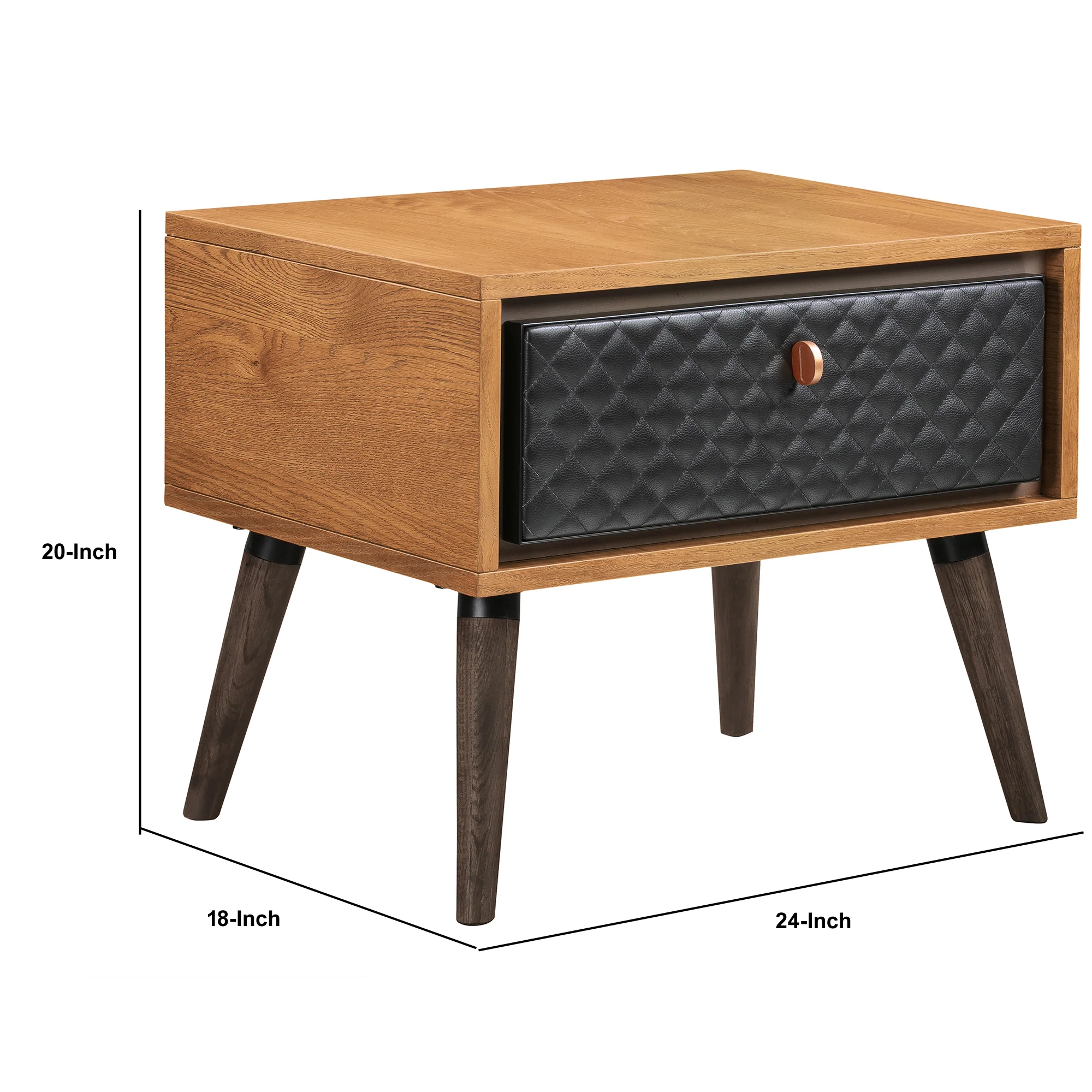 24 Inch Wooden Nightstand with One Drawer, Brown and Black By Benzara - Image 5