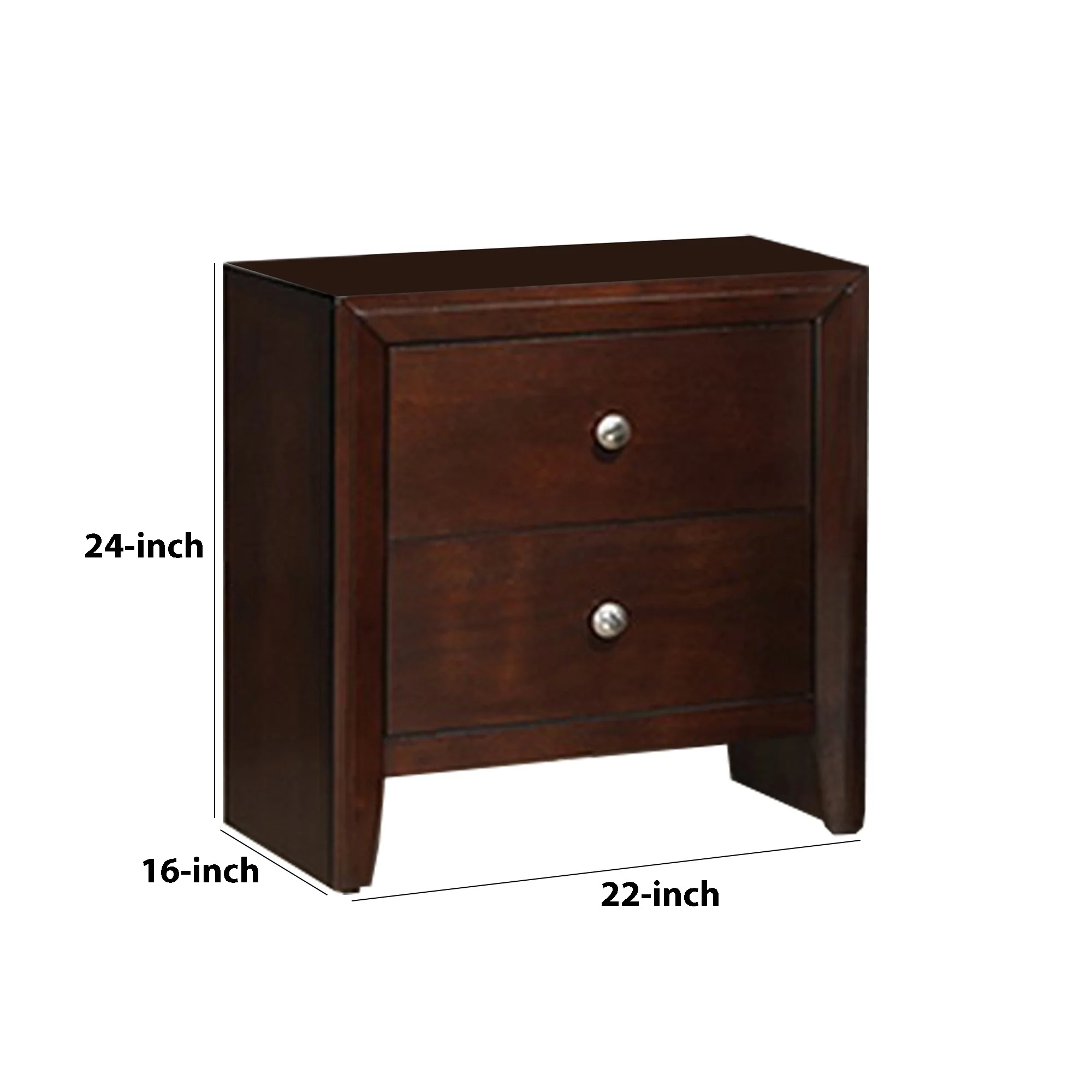 24 Inches 2 Drawer Wooden Nightstand With Metal Pulls Brown By Benzara - Image 3
