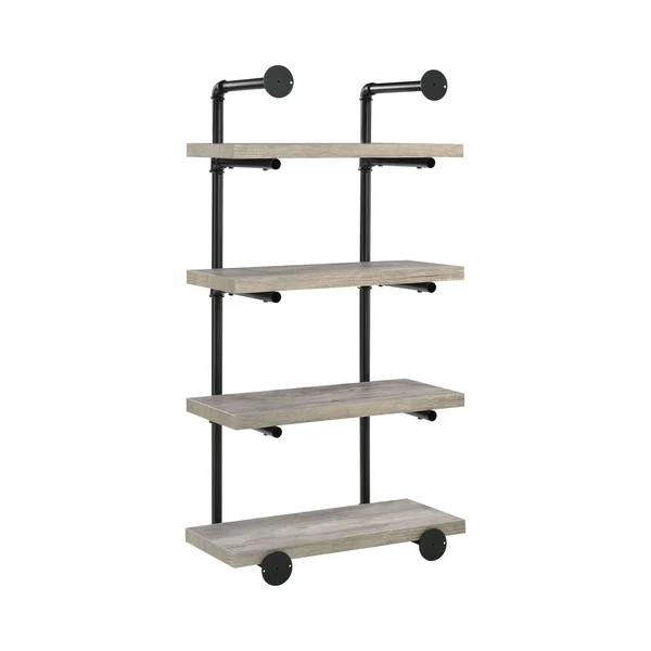24 Inches 4 Tier Wood and Metal Wall Shelf, Gray and Black By Benzara - Image 3
